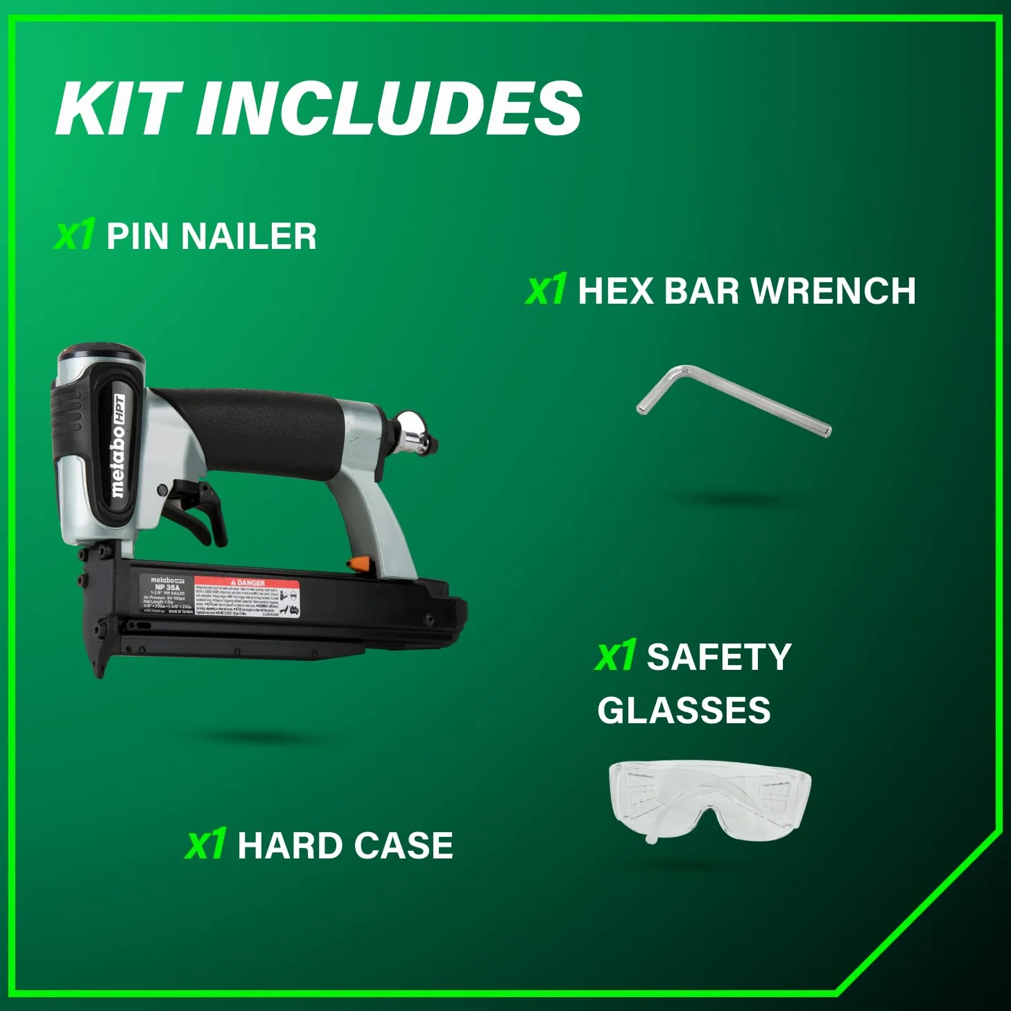 Metabo HPT Kit chiodatrice a spillo, calibro 23, chiodi da 5/8" a 1-3/8", senza punta mar, 2, regolazione della profondità, garanzia 5 anni (NP35A)