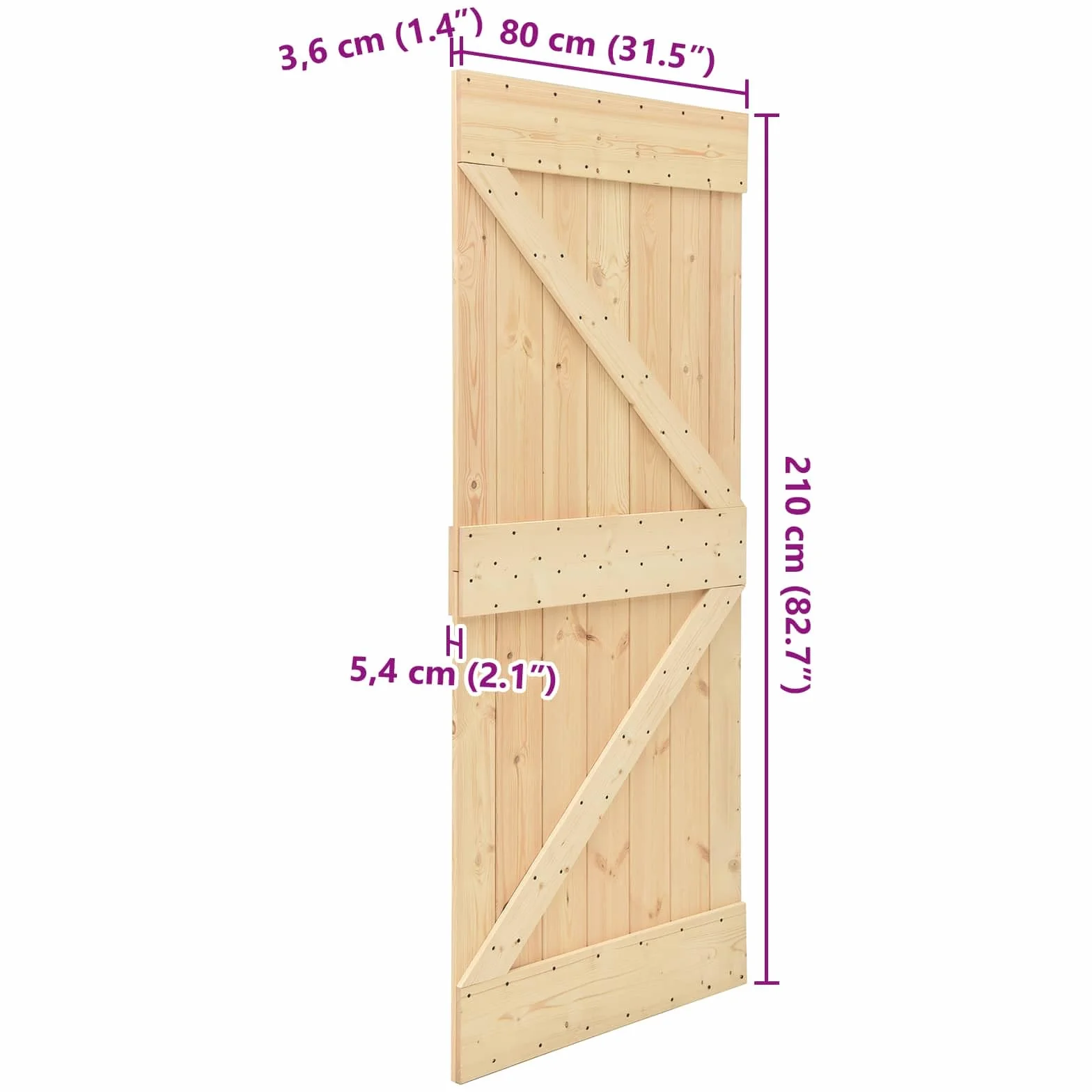 vidaXL Porta NARVIK Naturale 80 x 210 cm Legno di pino solido, Porta rettangolare moderna, in pino solido, salvaspazio, divisorio, design contemporaneo e funzionale