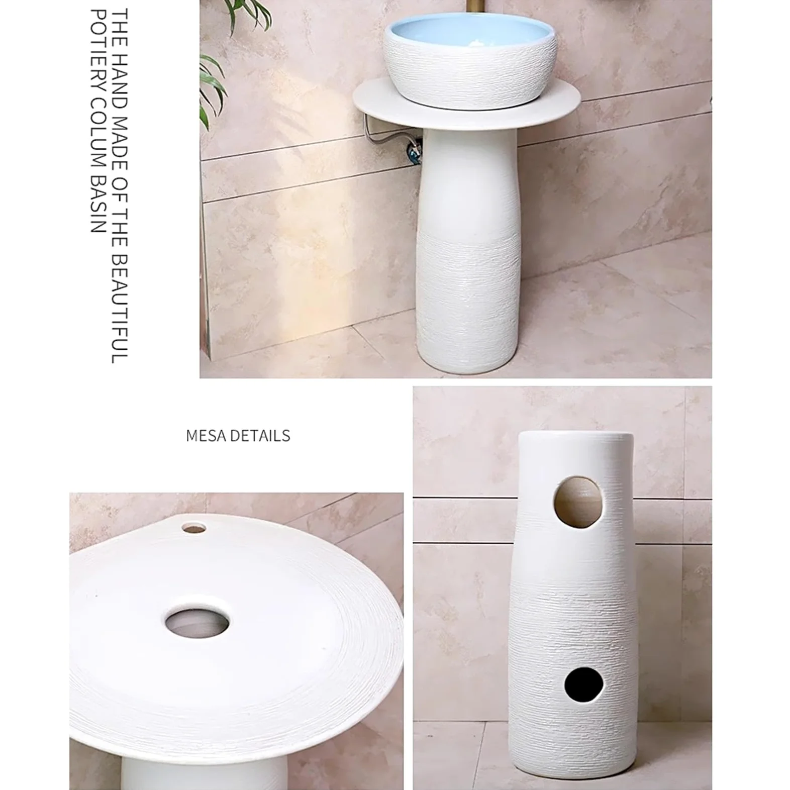 Lavabo su Colonna da Bagno in Ceramica con Rubinetto, Set di Scarico e Specchio - Piedistallo per Interni ed Esterni