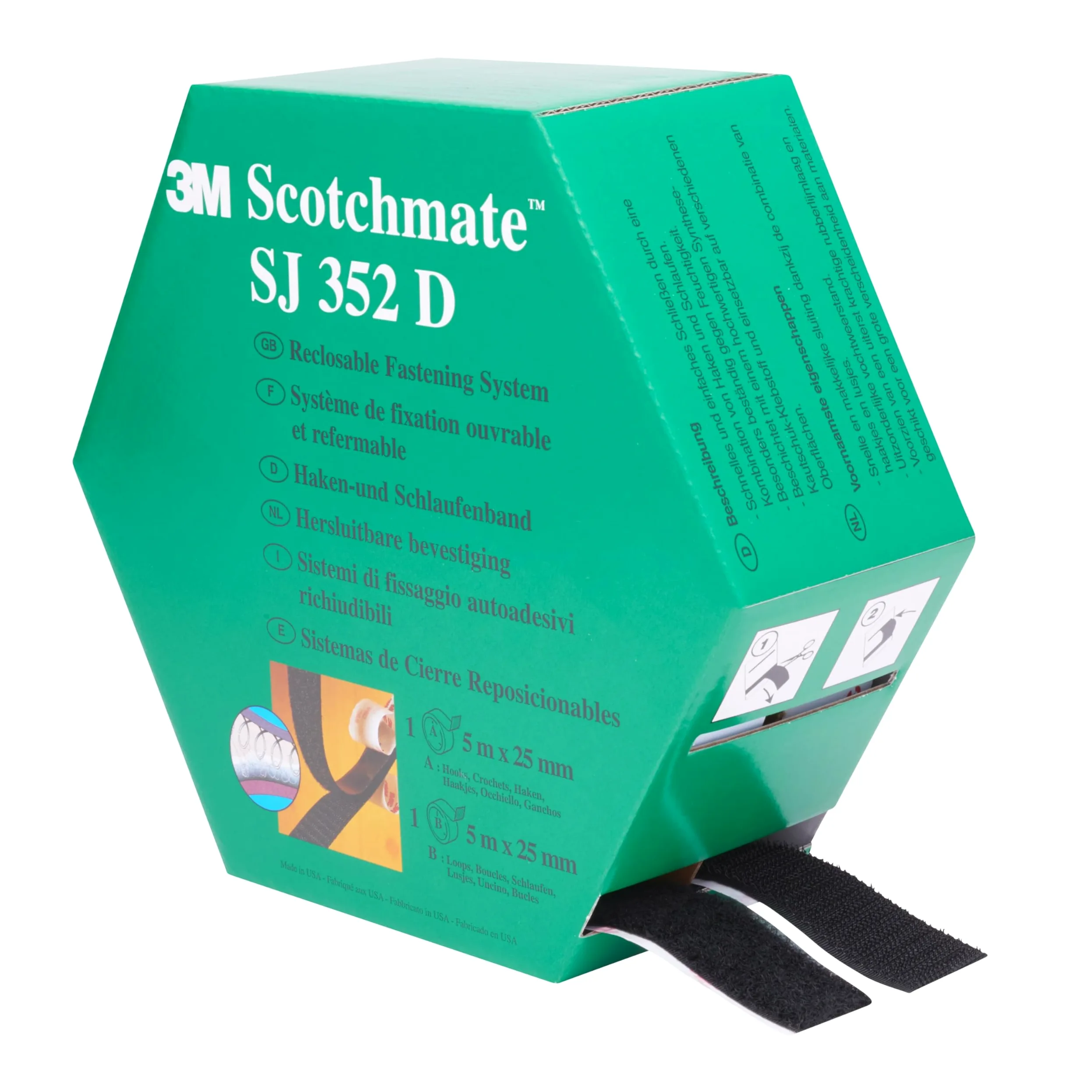 3M Sistema Di Fissaggio Hook & Loop Sj352D - Offre Una Semplice Alternativa A Cerniere, Viti, Bottoni Automatici, Ganci, Bulloni E Altro Ancora - 2 X 25Mm X 5M, Nero (1 Pezzo)
