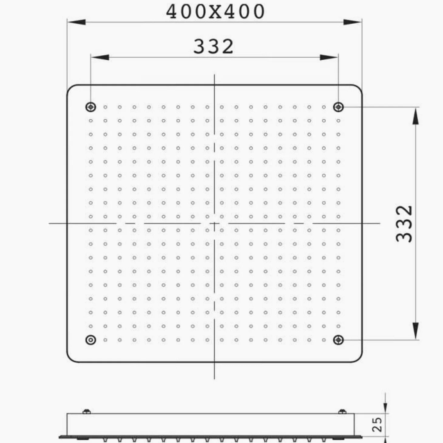 Ogomondo Soffione Doccia a Soffitto da Incasso Quadro Nero 400x400x2 mm 1 Getto 320 Ugelli Acciaio Finitura Nero Opaco con Scatola da Incasso
