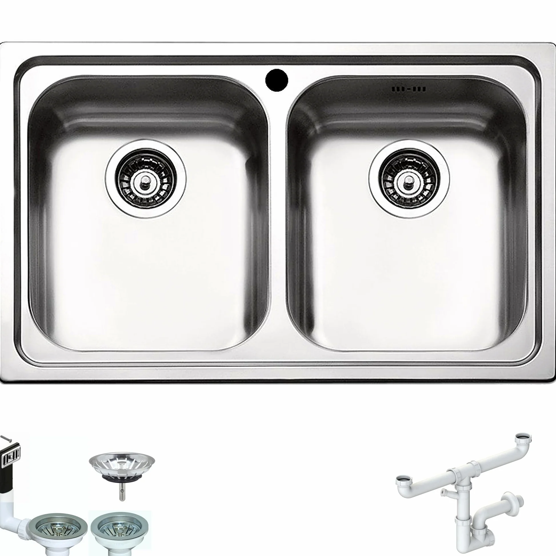 LG792VS ● Lavello Incasso Cucina FHULLER Mod.LAGUNA 79x50 2 Vasche, Spessore Acciaio 7/10 con Vasche Profonde H 19,4 Realizzato in Acciaio Inox Spazzolato Made in Italy