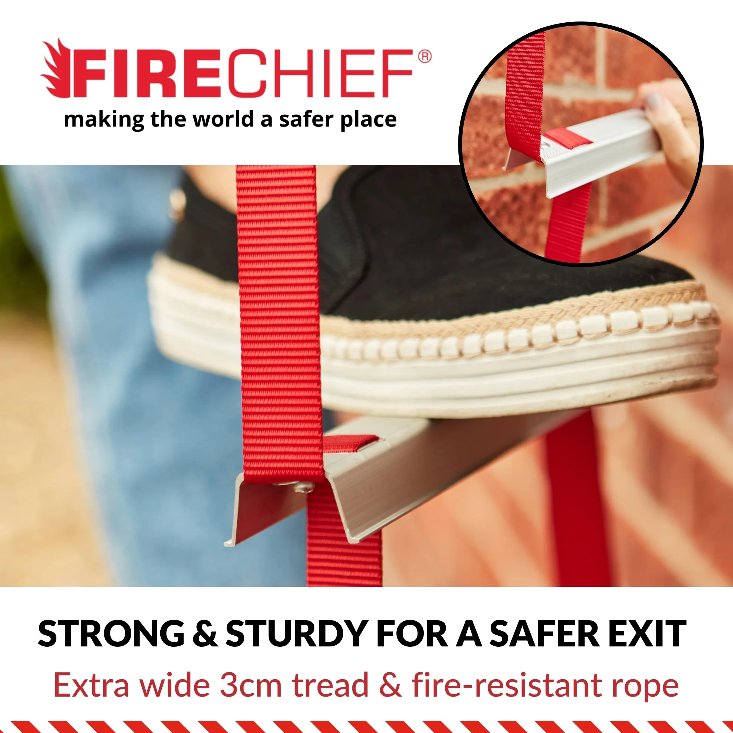 Firechief FEL430 Firechief Fire Escape Scaletta per uso domestico | Scala leggera compatta per situazioni di emergenza | Scala di fuga pieghevole a 2 piani con gradini extra larghi