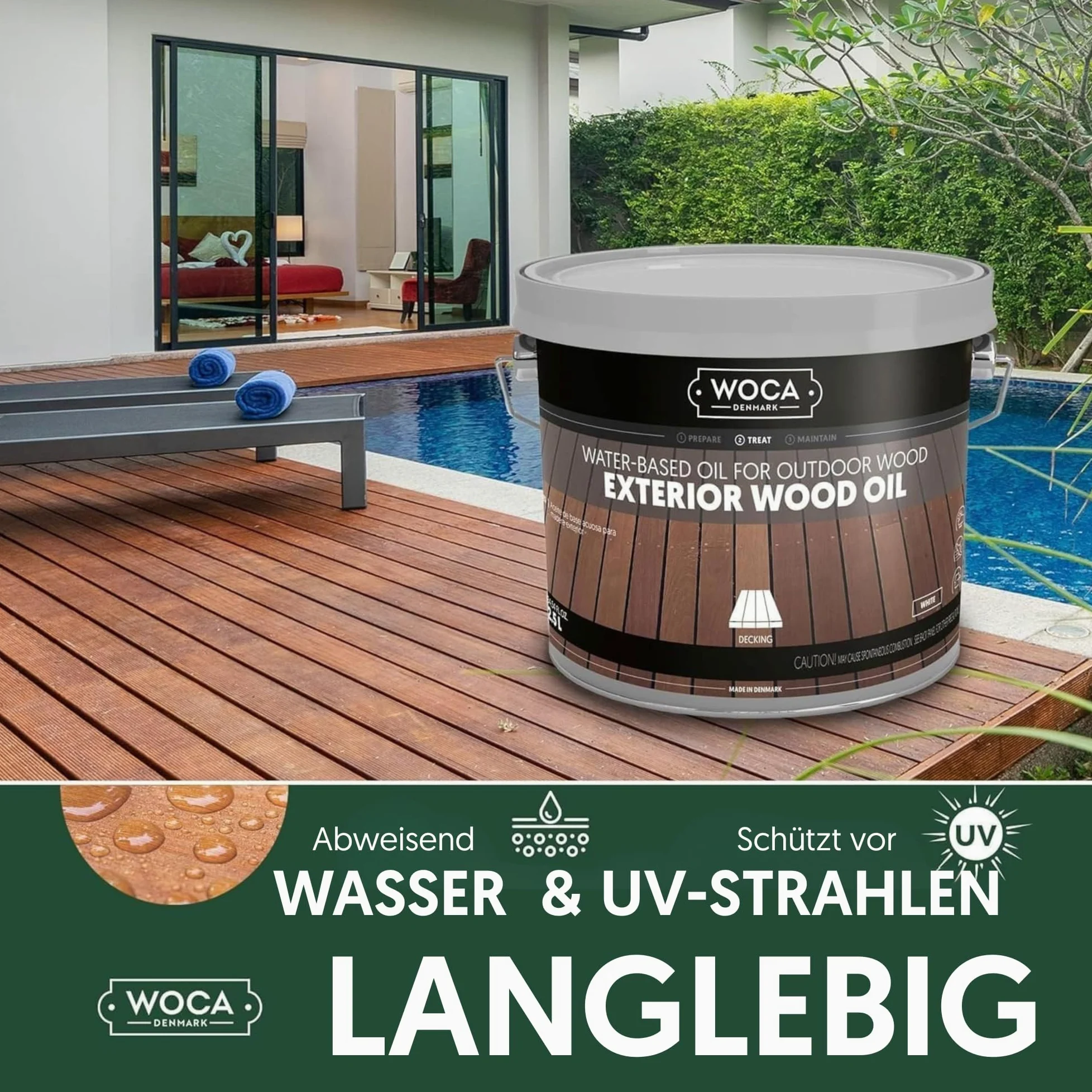 WOCA Denmark Exterior Wood Oil Teak, 2 x 3 l, olio per terrazze, recinzioni e mobili da esterno
