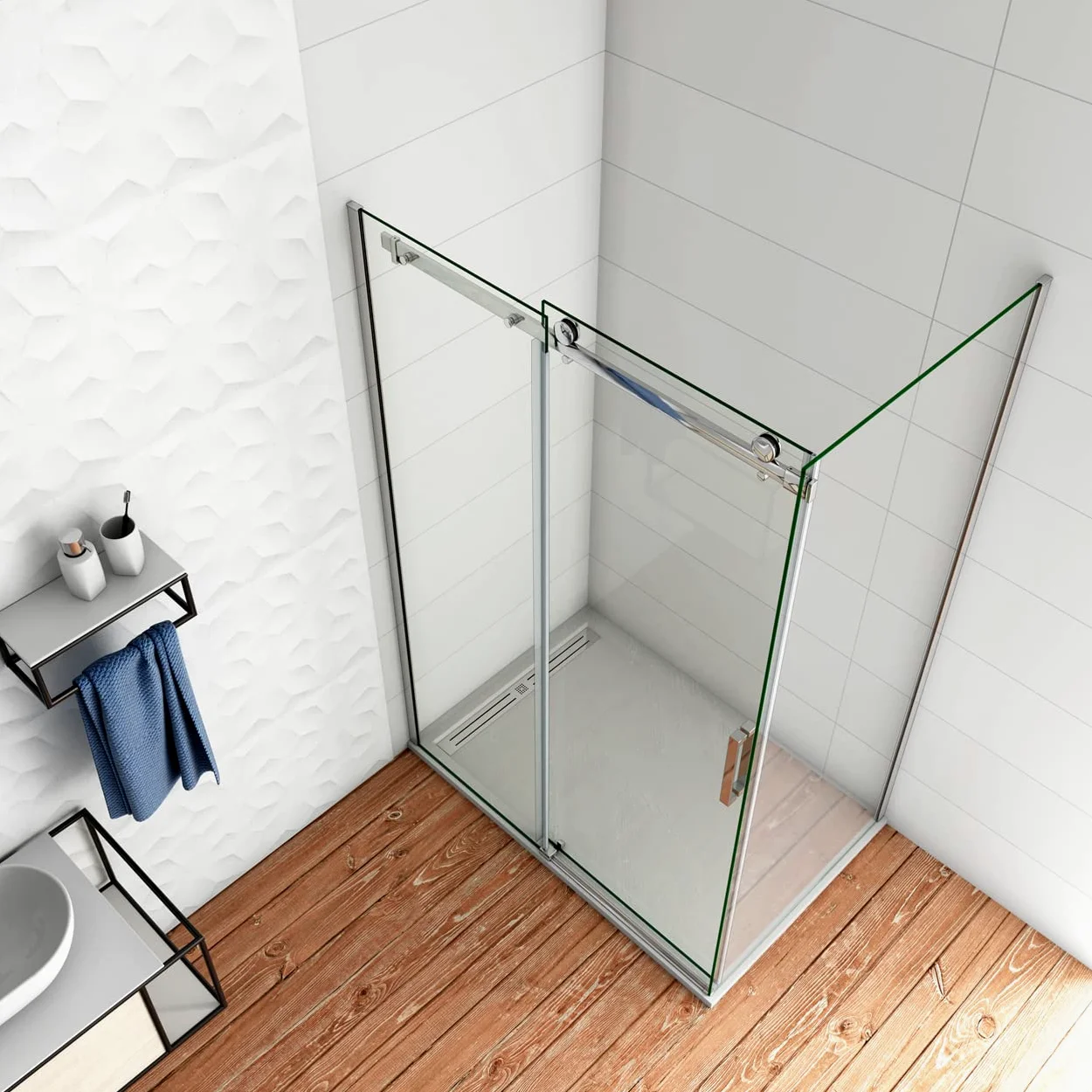 120x70x195 cm Box Doccia Angolare Porta Scorrevole con Parete Laterale Vetro 8 mm Temperato Anticalcare Trasparente Telaio Cromato Lucido