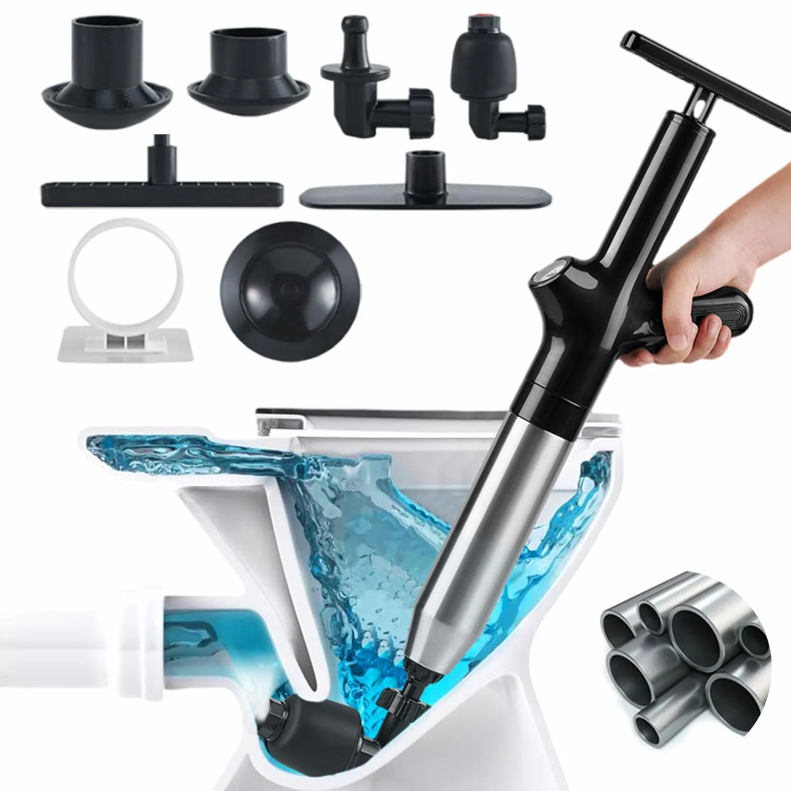 Stura WC ad Aria Compressa, Pompa Carichi a Pressione Stantuffo, Stantuffo Pulitore per Tubi ad Aria Compressa ad Alta Pressione per WC, lavandino, Vasca da Bagno (2024 Classica Nero)