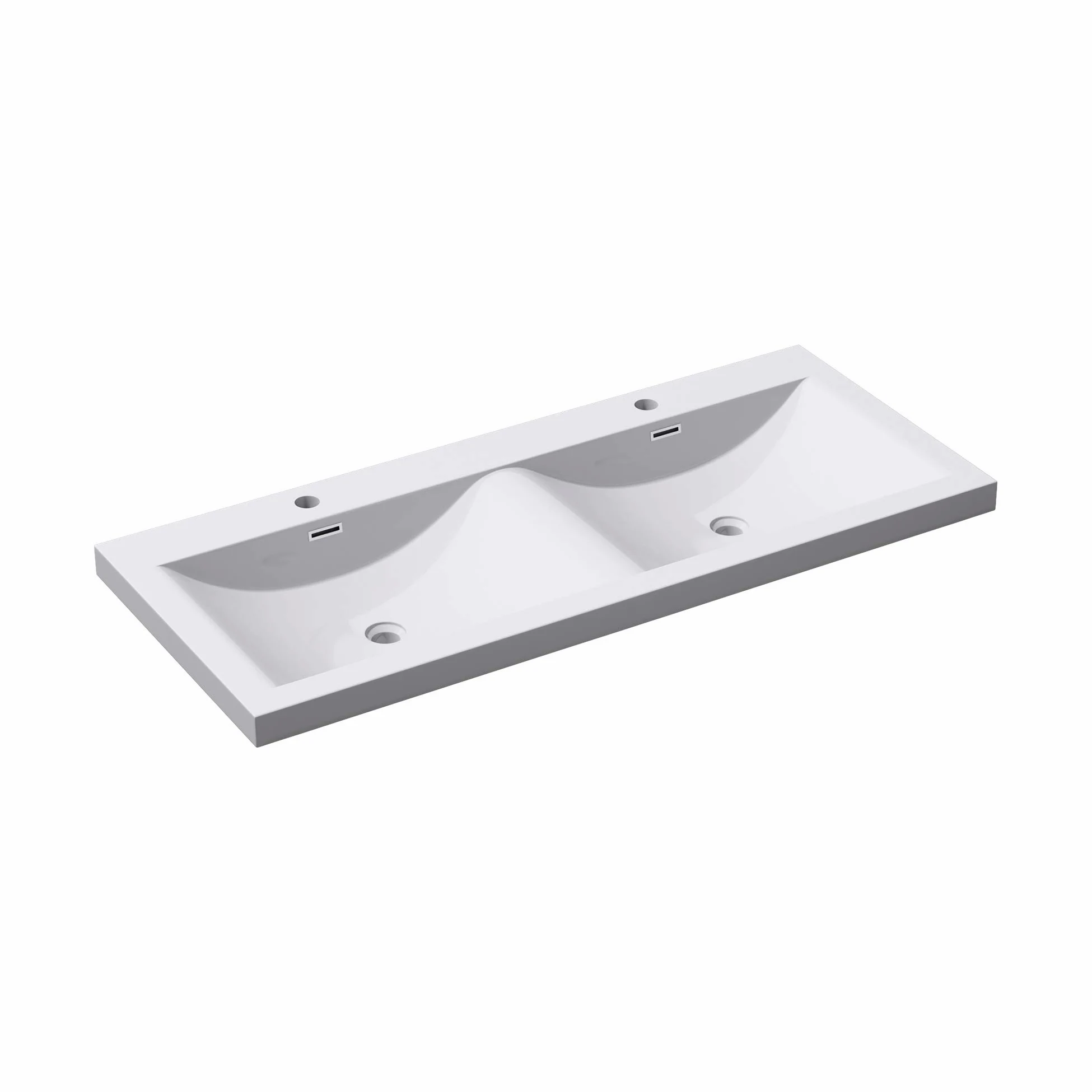 doporro Lavabo da Incasso 120 cm Doppia Vasca in Marmoresina Bianco Lucido, Lavabo Bagno Integrale Soprapiano con 2 Fori Rubinetto e Troppopieno Colossum03