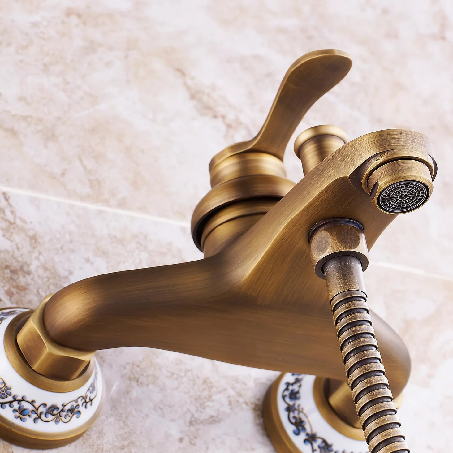 HomeLava Rubinetto per vasca da bagno in ottone anticato con doccetta per vasca da bagno