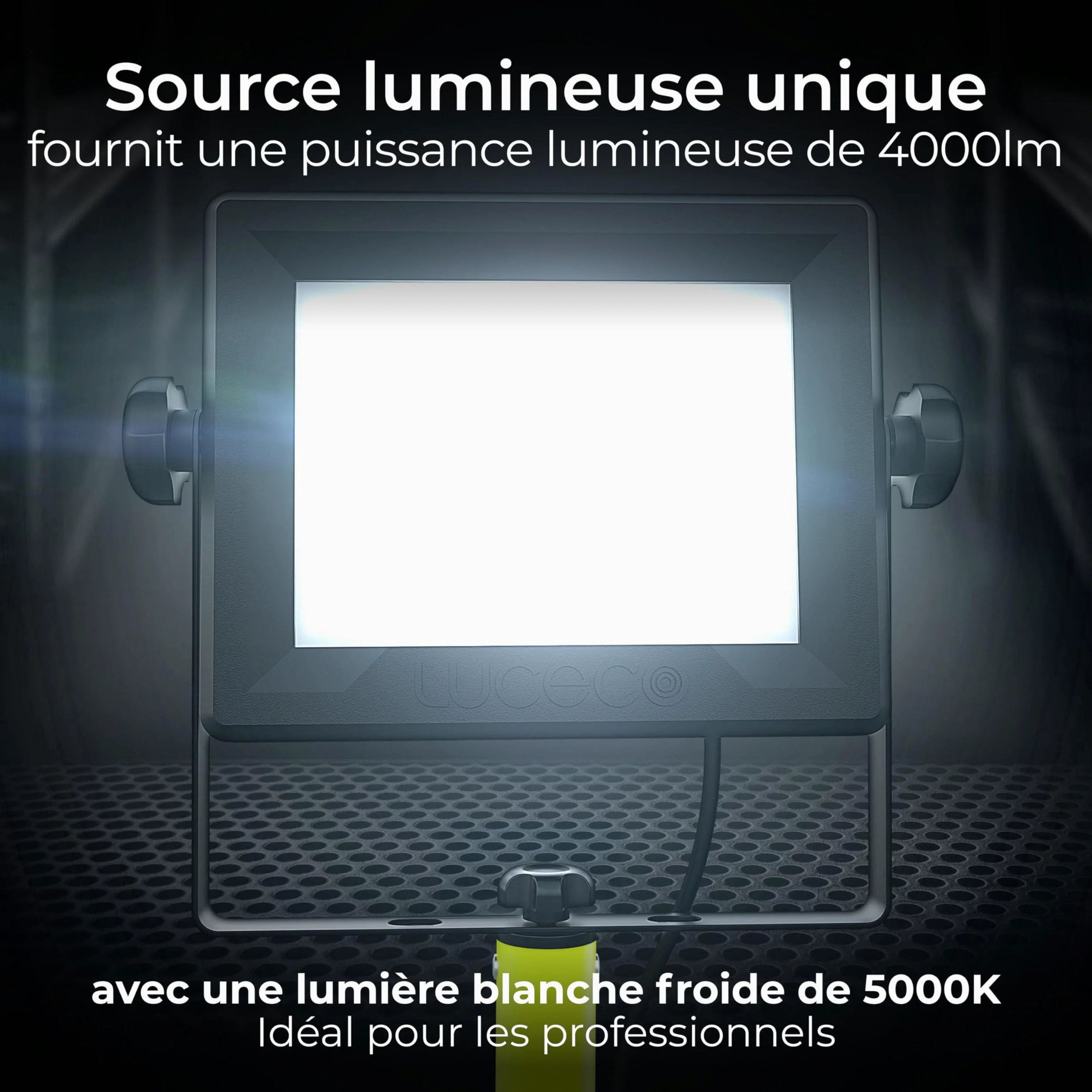 Luceco Treppiede LED a Testa Singola, Sottile, Regolabile, Multiposizione, Pieghevole, Cavo da 2,5 m, Resistente alle Intemperie, Nero/Verde, IP65, 50W, 4000lm, 5000K, EFLDTS50B50