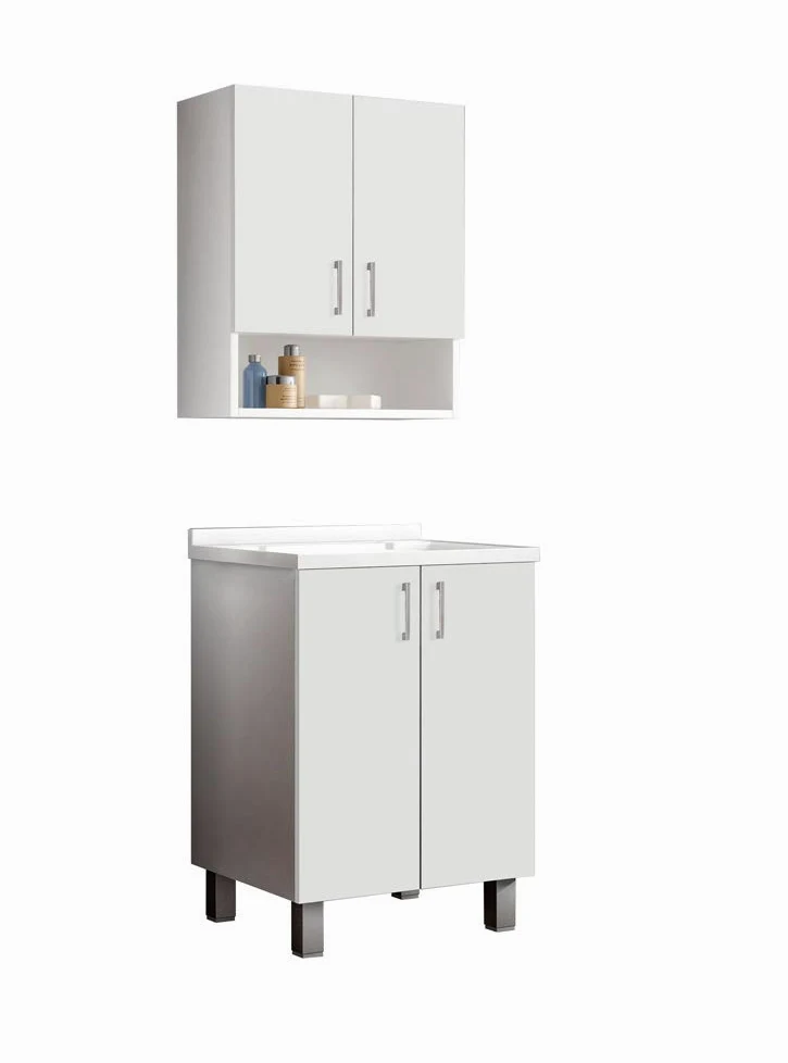 MaMa Store ATENALAV Mobile Lavatoio-Lavapanni Bianco in Metacrilato con ASSE in Legno e gocciolatoio in Alluminio, L.60 x P.50 X H. 86.5 cm