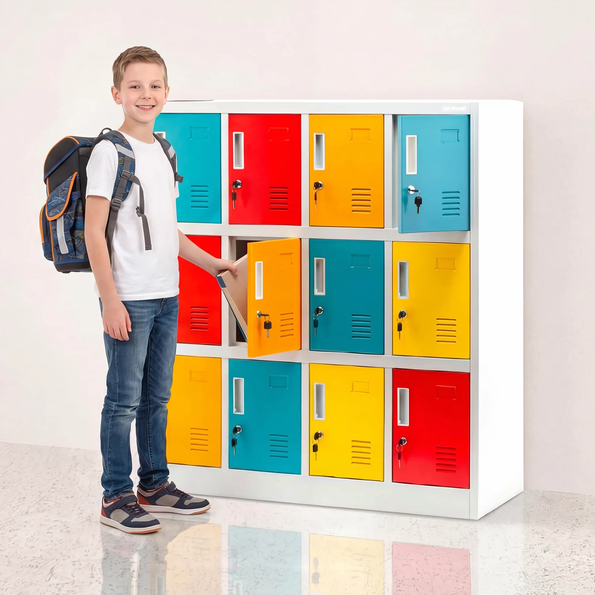 Jan Nowak Armadietto spogliatoio Armadio metallico con 12 Scomparti Fessure di ventilazione Rivestimento in polvere 120 cm x 110 cm x 45 cm (Multicolore)