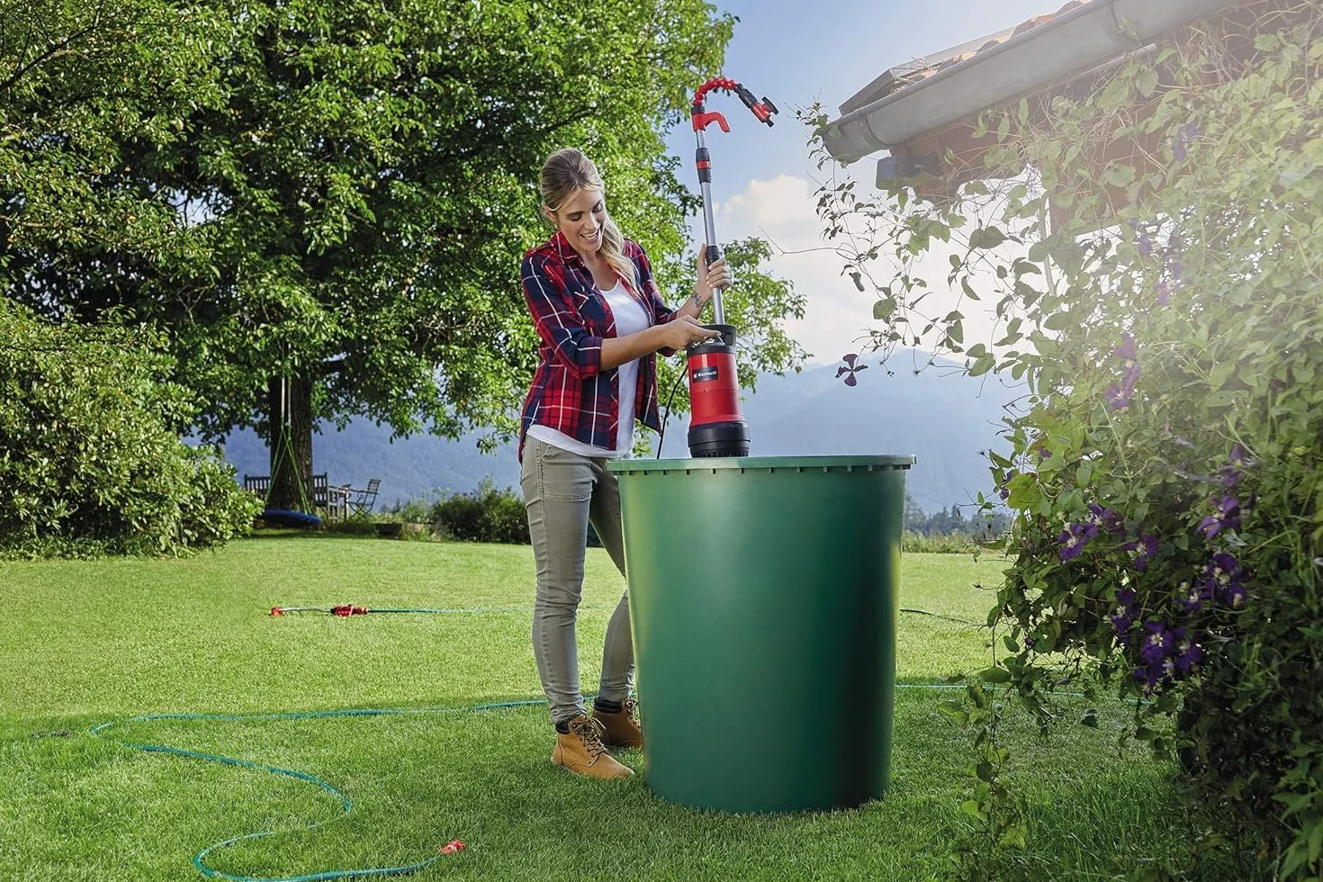 Einhell GE-PP 5555 RB-A Pompa per cisterne (550 W, portata max 5500 L/h, prevalenza 20 m, immersione max 7m, incl. Tubo a collo di cigno)