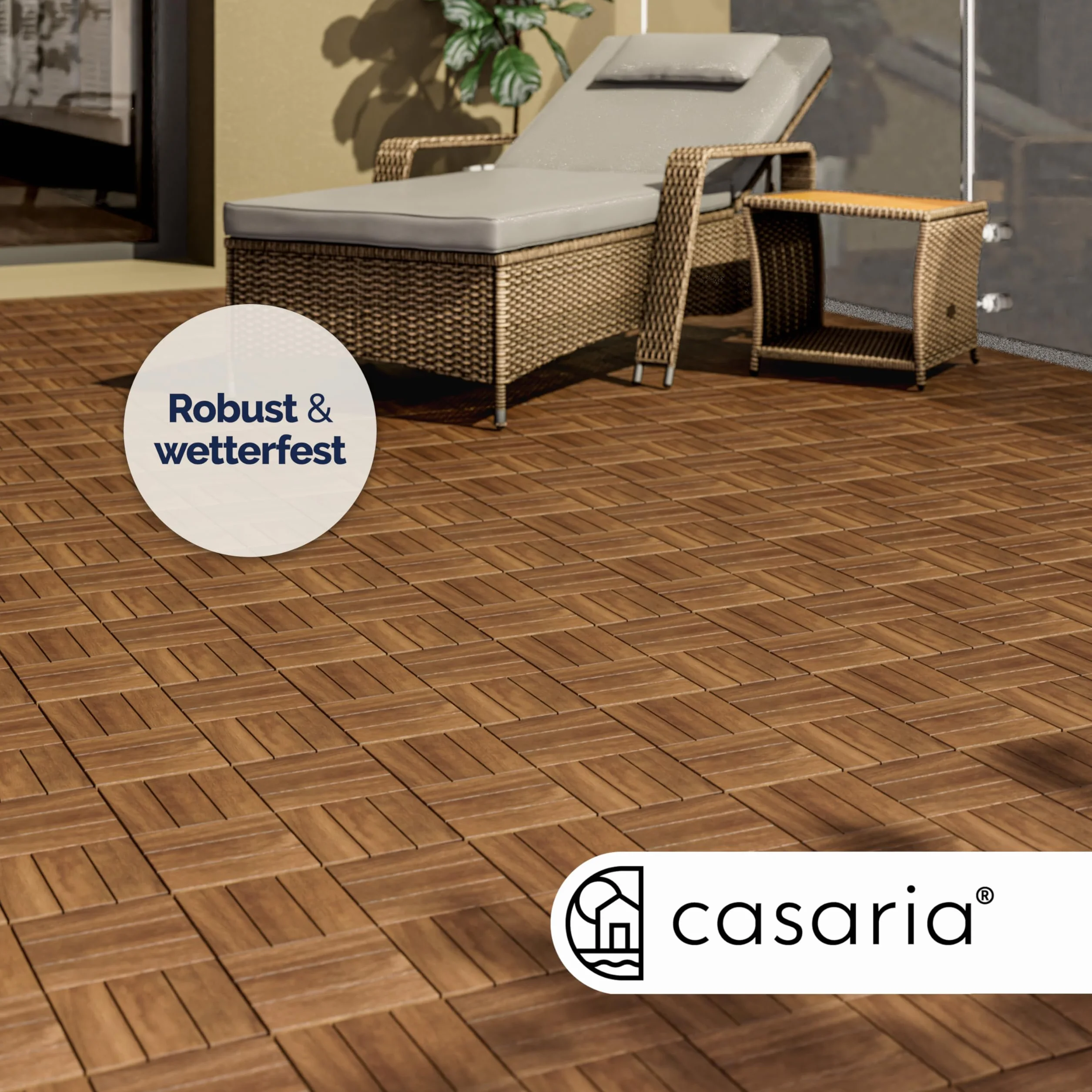 CASARIA Set 55 Piastrelle 30x30 cm in Legno di Acacia Certificato FSC® Superficie Totale 5 m² per Esterno Sistema a Incastro Pavimento per Terrazza Balcone Giardino Pavimentazione Mattonelle