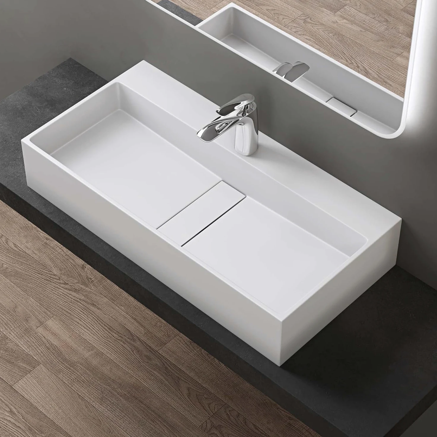 doporro Lavabo Bagno Sospeso Rettangolare Lavabo da Appoggio con Foro Rubinetto 80 x 40 x 14 cm Bianco Opaco Lavandino in Resina Minerale Ideale per Casa Ristorante e Hotel Design Colossum6028