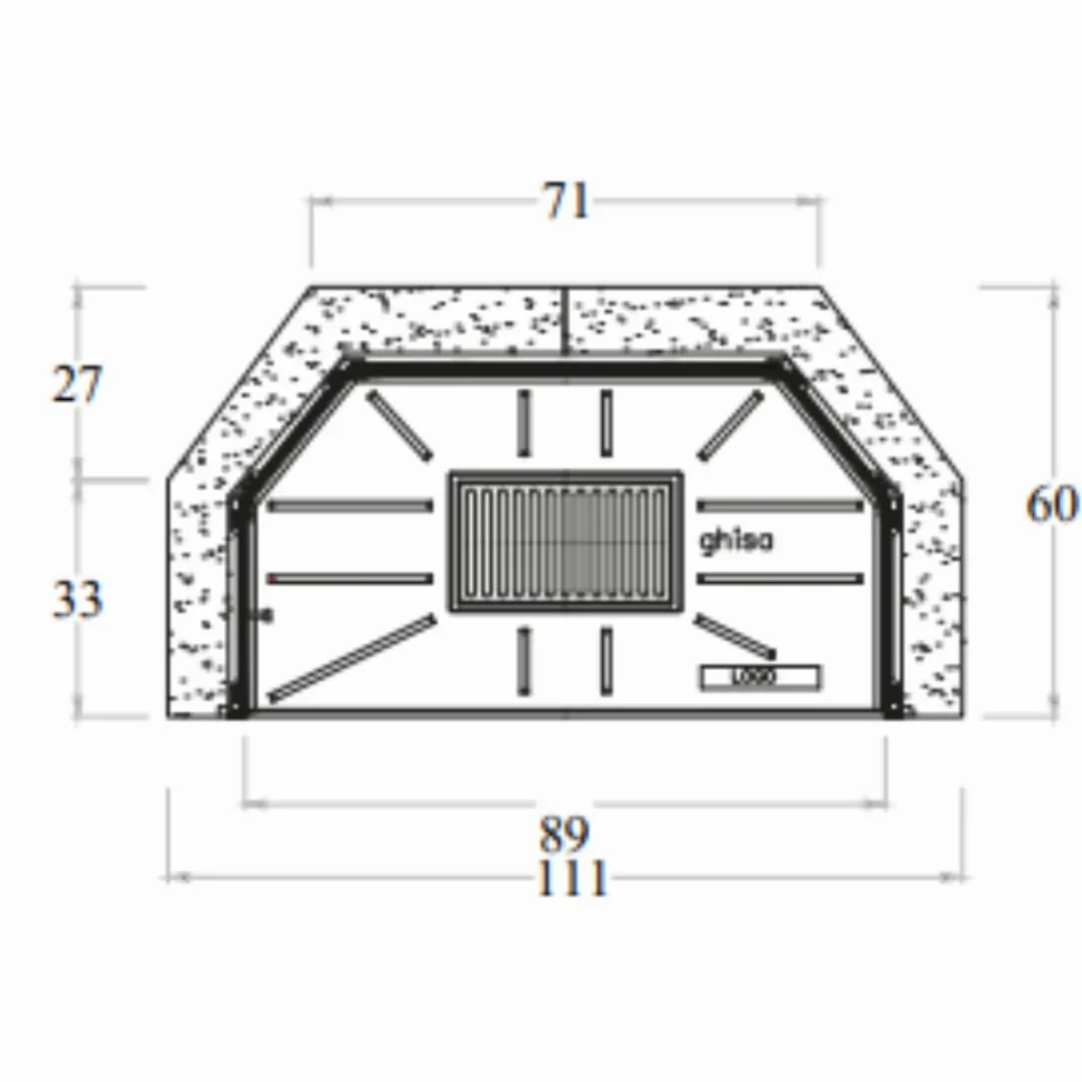 Camino Legna Prefabbricato Ghisa Focolare Aperto M110 TGH Design Ambiente Arredo Interni Riscaldamento
