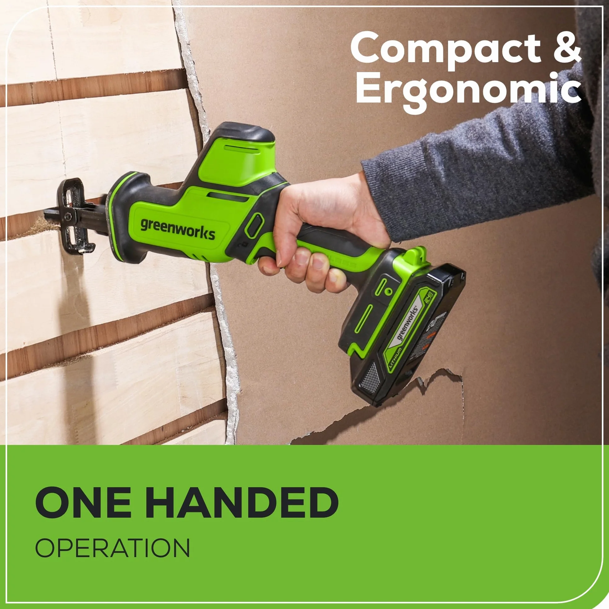 Greenworks 24V Brushless Compact One-Handed Reciprocating Saw (3,000 SPM), Cordless Powered Variable Speed Recip Saw, Battery Not Included