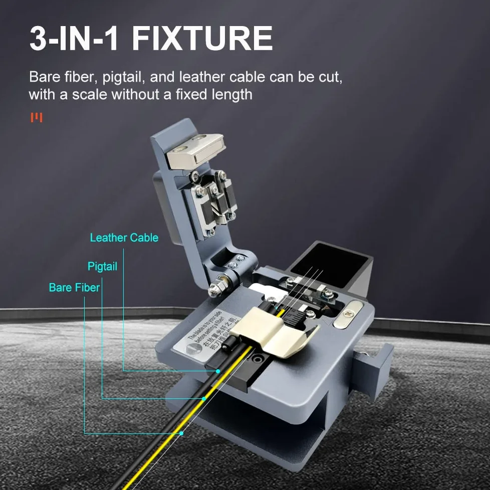 TM20 Fiber Cleaver Taglierina Fibra Ottica con 24 Punti di Cleaving da Precisione CNC Machining, Mannaia Fibra Ottica con Supporto per Fibra 3 in 1 e Materiale in Alluminio Aeronautico