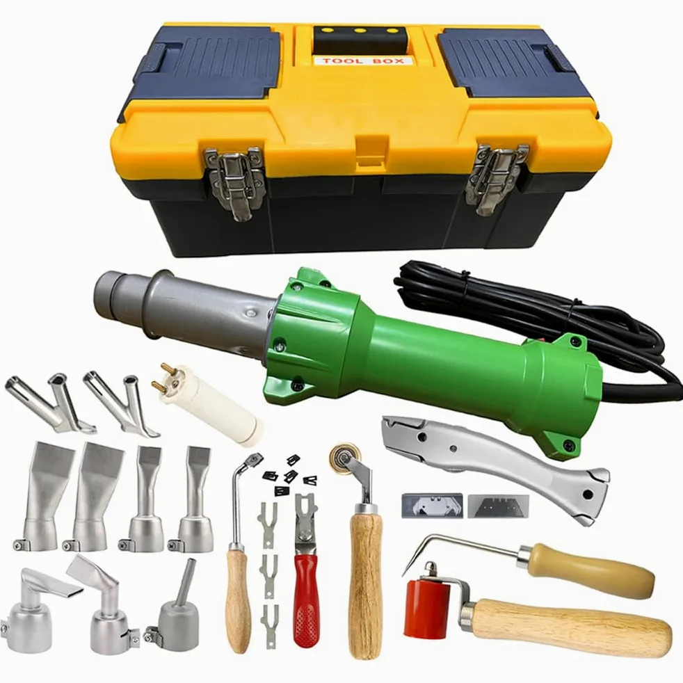 1600W Pistola ad Aria Calda per Saldatura Plastica Saldatrice di Plastica Saldatore, Vari Ugelli di Saldatura, Luce LED, Rullo da Cucitura in Silicone e Rullo da Cucitura in Ottone, UE Design Brevetto