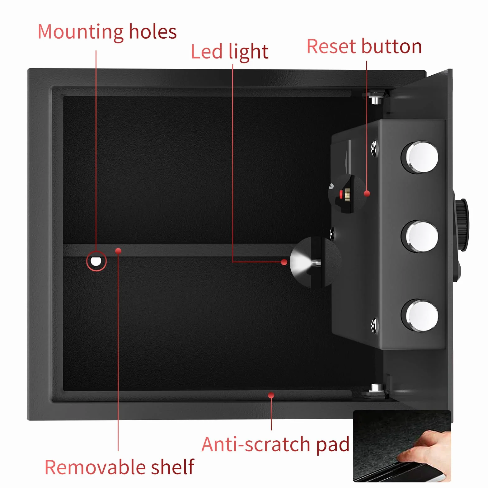 Cassaforte in acciaio da 30 l, con serratura a combinazione e sistema di allarme con codice, illuminazione a LED, ripiano rimovibile, per casa, hotel e ufficio, gioielli, contanti, medicinali