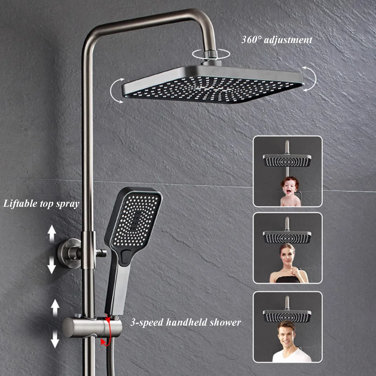 Soffione Doccia a Pioggia ad Alta Pressione da 12 Pollici e soffione Doccia Portatile con Funzione di Display Digitale e Braccio di Estensione, soffione Doccia Anti-Perdita