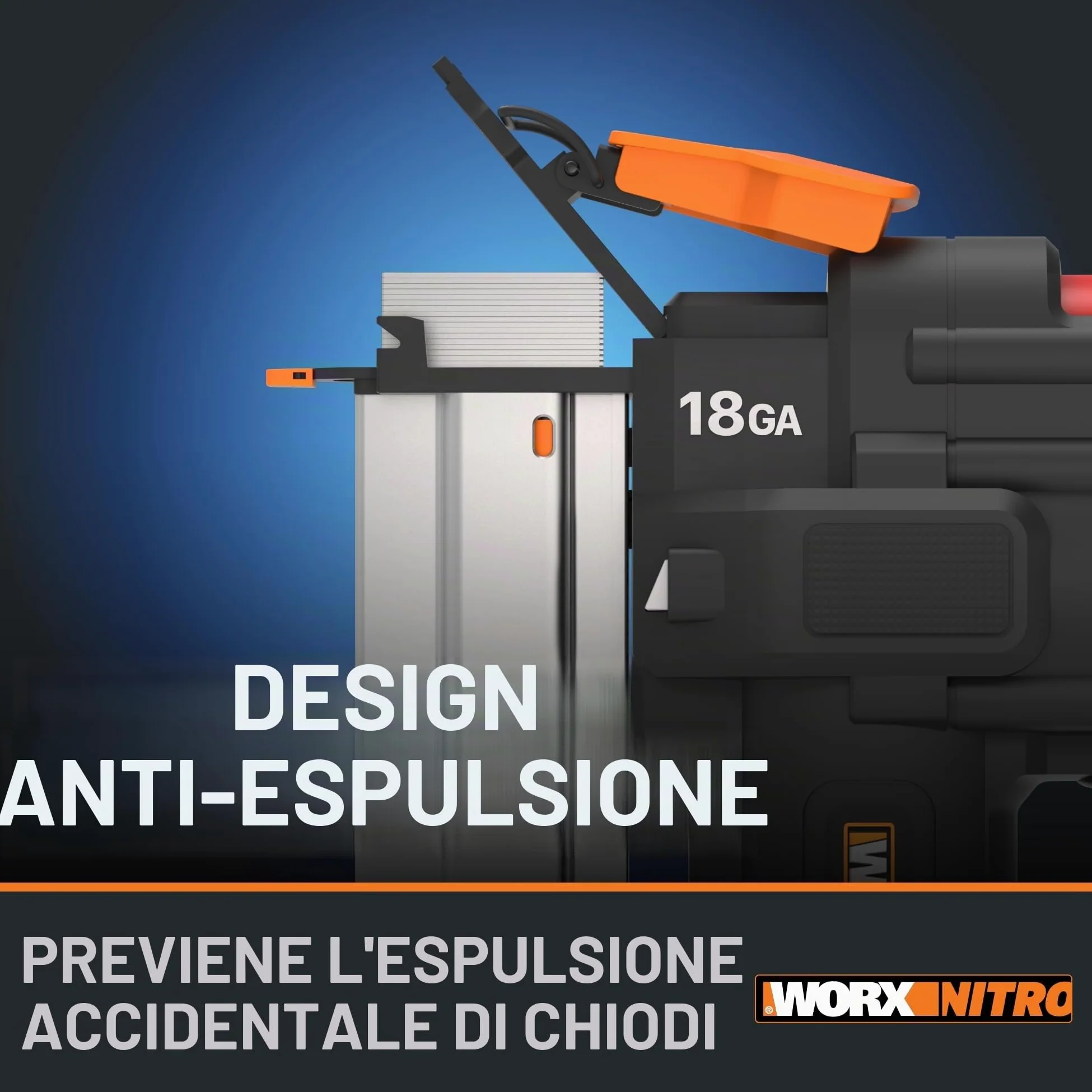WORX NITRO WX842.9 Chiodatrice a batteria 20 V 18 GA – 80 chiodi/min – per chiodi da 15 – 50 mm – senza fili ad alta efficienza – risoluzione di inceppamento senza attrezzi