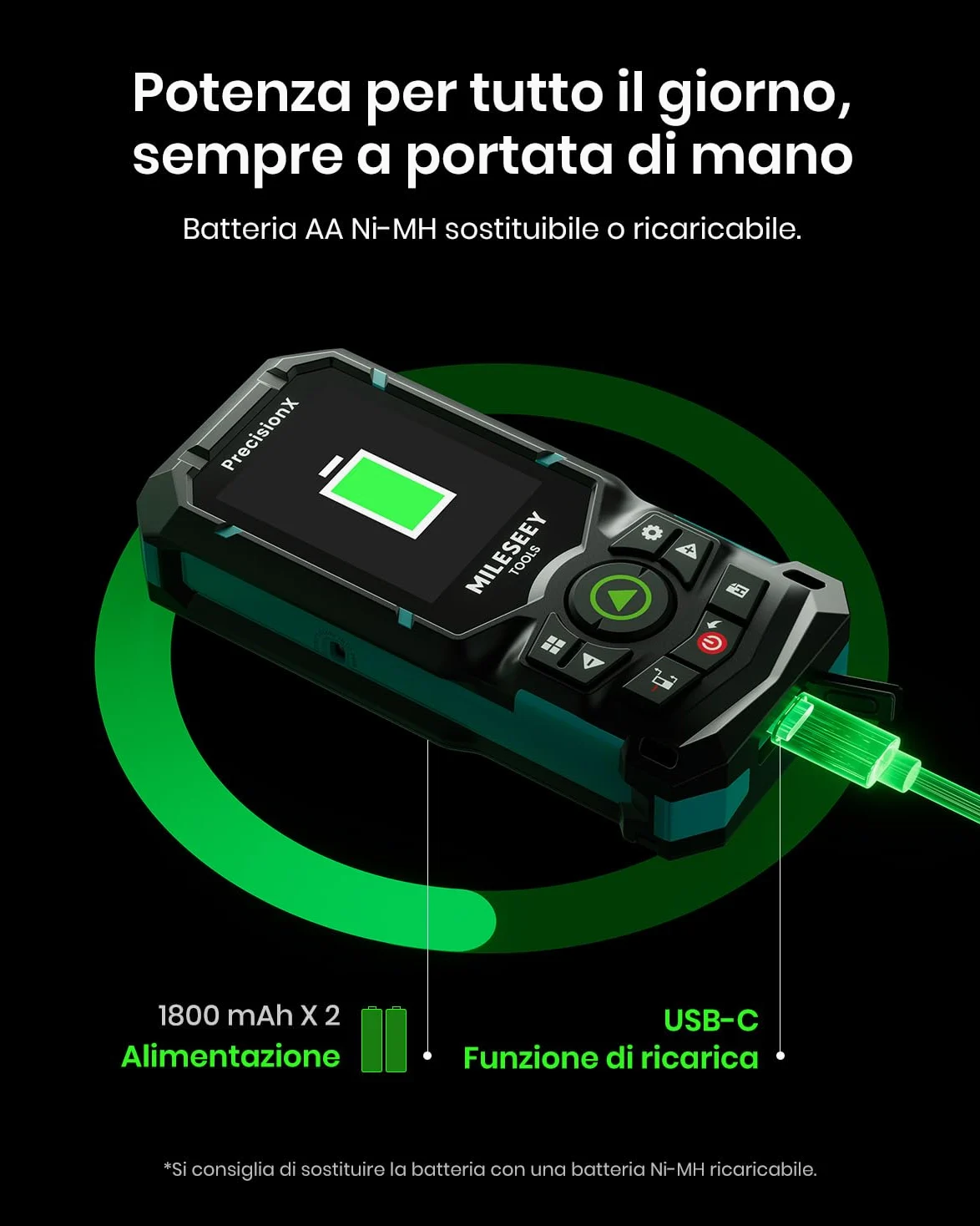 MiLESEEY S50 Metro Laser con Raggio Verde, 120 m Misuratore Laser, P2P Metro Laser Professionale, Allineamento Laser Laterale, Ricaricabile, Display IPS da 6,1 cm, All'Interno All'Esterno