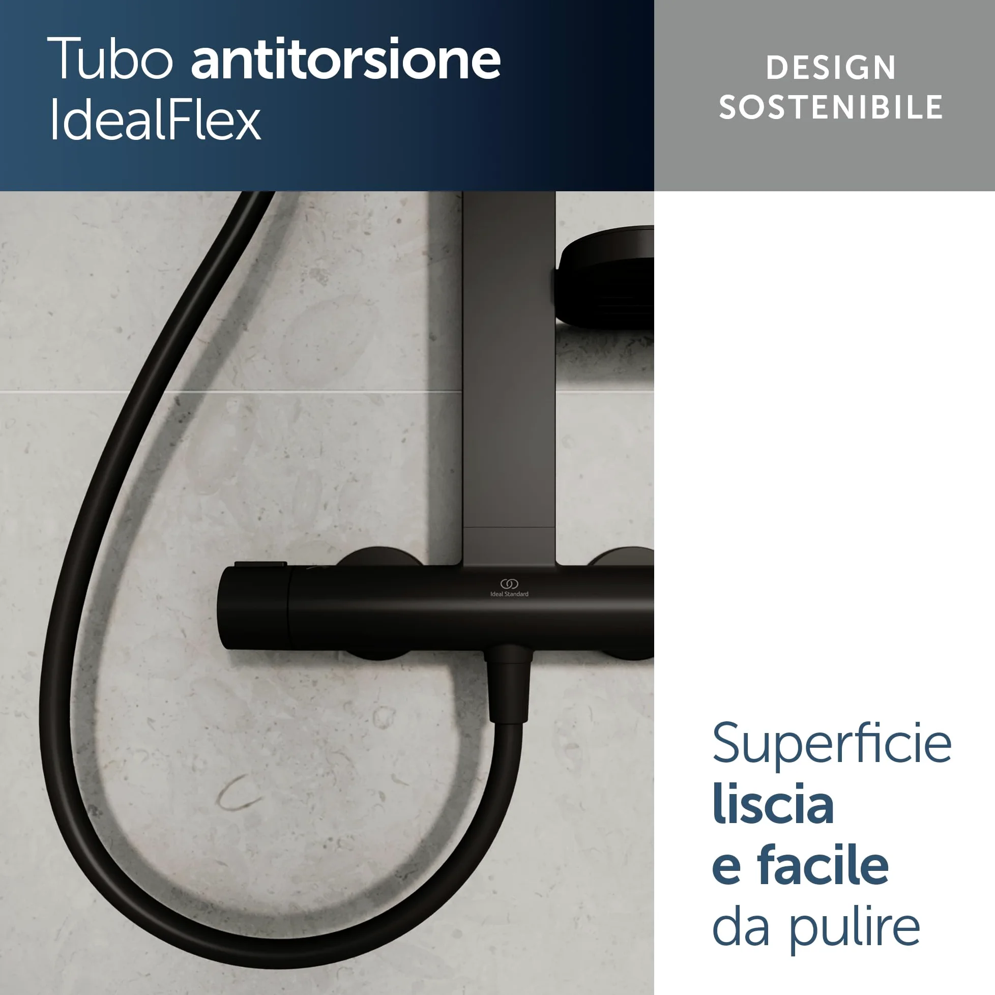 Ideal Standard Ceratherm Alu+ Colonna doccia, Realizzato con l'100% di alluminio riciclato, doccia a risparmio idrico con getti variabili e protezione antiscottatura – Nero Opaco (356x501x1113 mm)