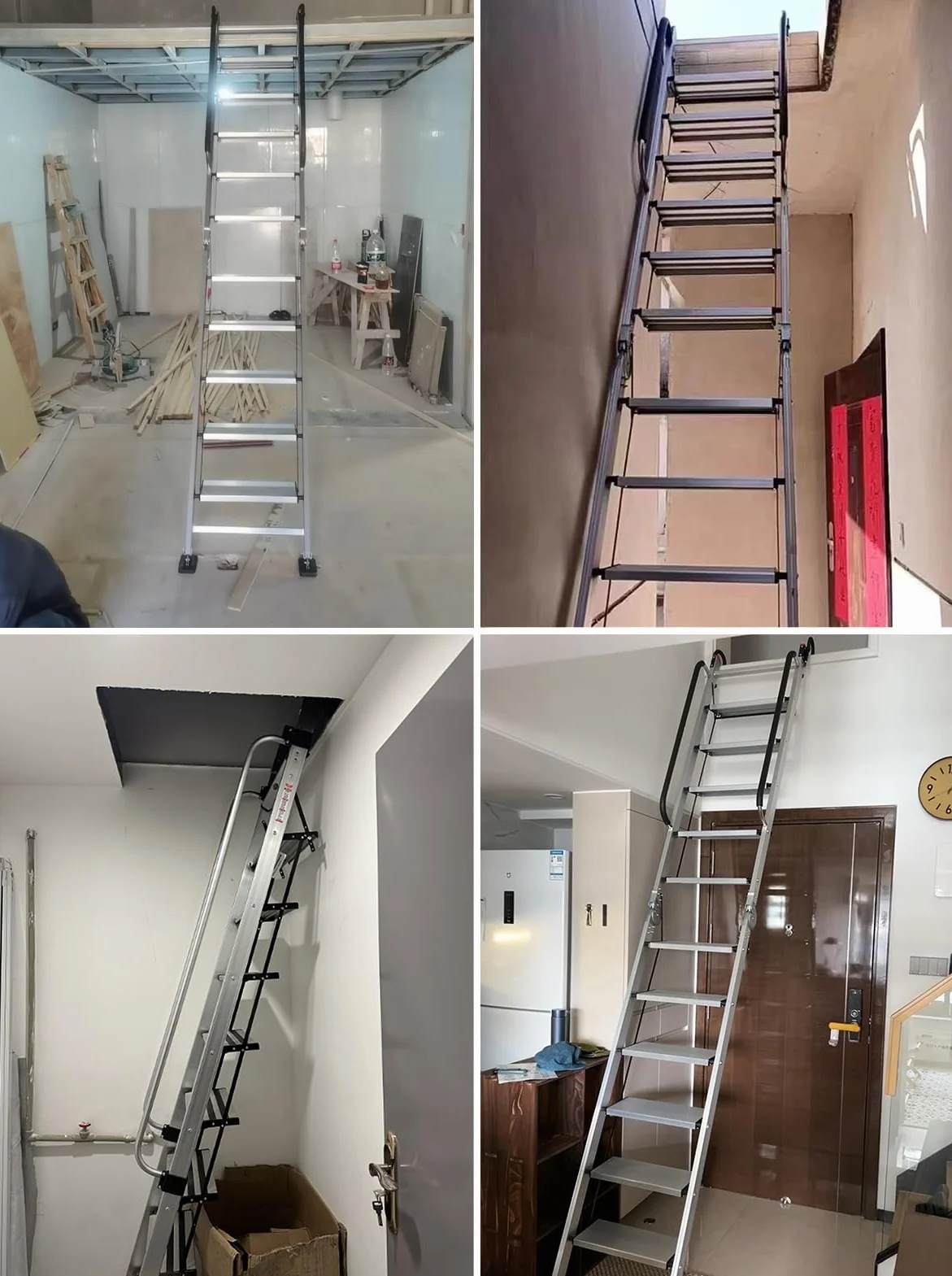 Scala per Soppalco Scale Soppalco Pieghevoli Portanti, Scala Soppalco Antincendio Salvaspazio da 8 a 14 Gradini, Scala di Uscita dal Sottotetto in Alluminio per Stanze Al Piano Inferiore(8 step-257cm(