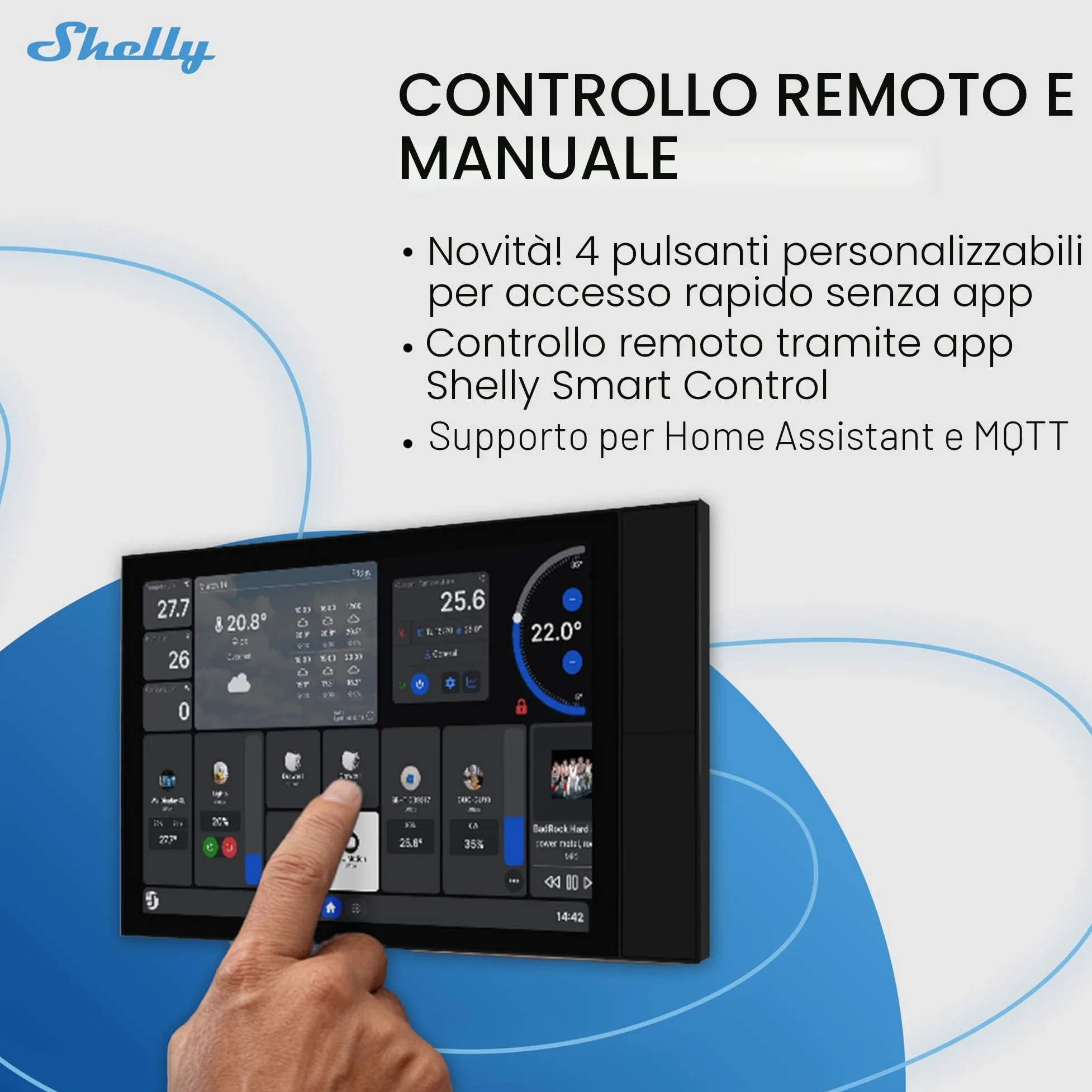 Shelly Wall Display XL Nero - 10.1" Pannello di Controllo Smart WiFi, 4 Pulsanti, Termostato, Relè Integrato 5A, Richiede Neutro, Sensori LUX, Altoparlanti Stereo, Home Assistant, Domotica