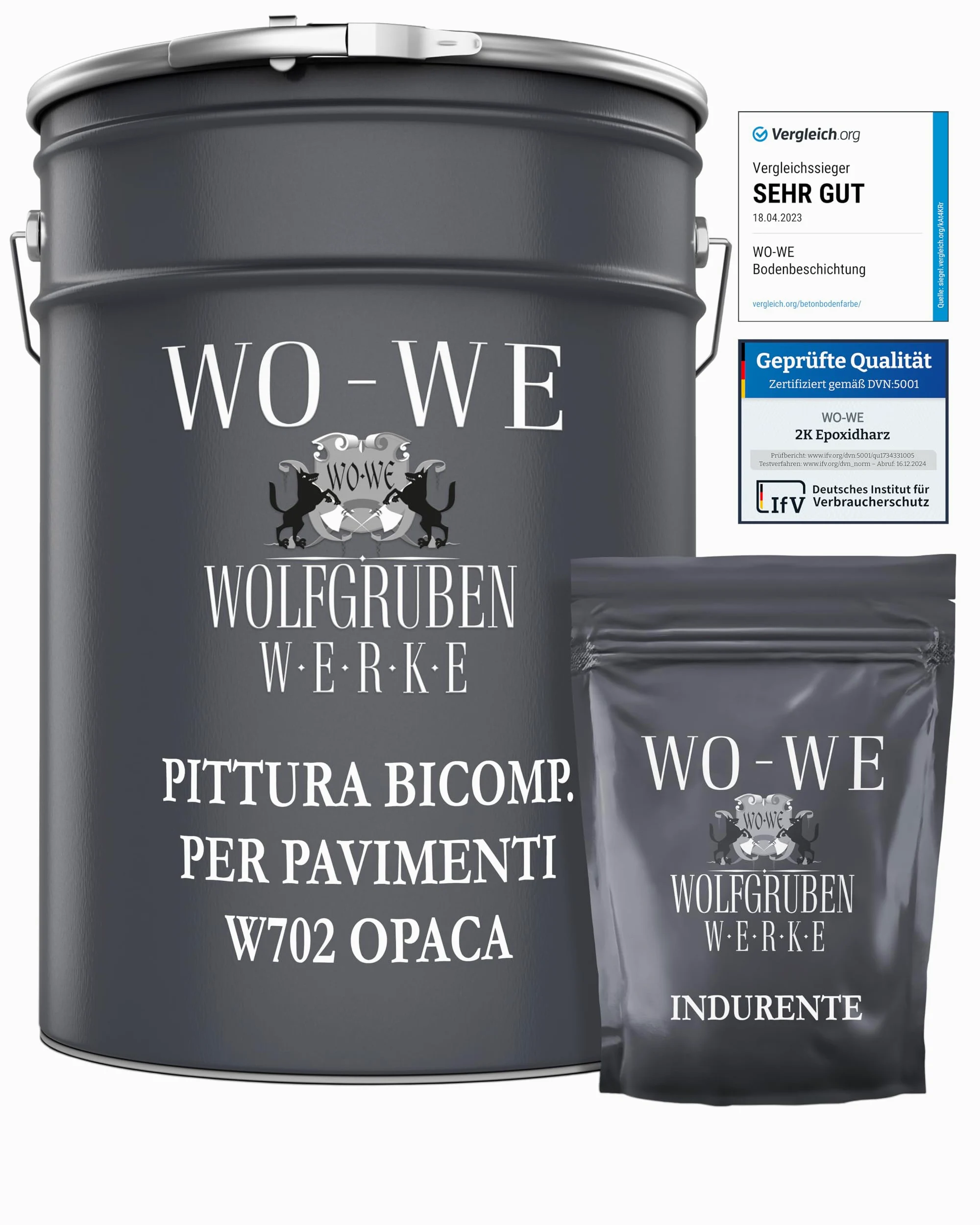 WO-WE Vernice in resina epossidica rivestimento per garage pavimenti OPACO W702 Grigio platino RAL7036-10kg