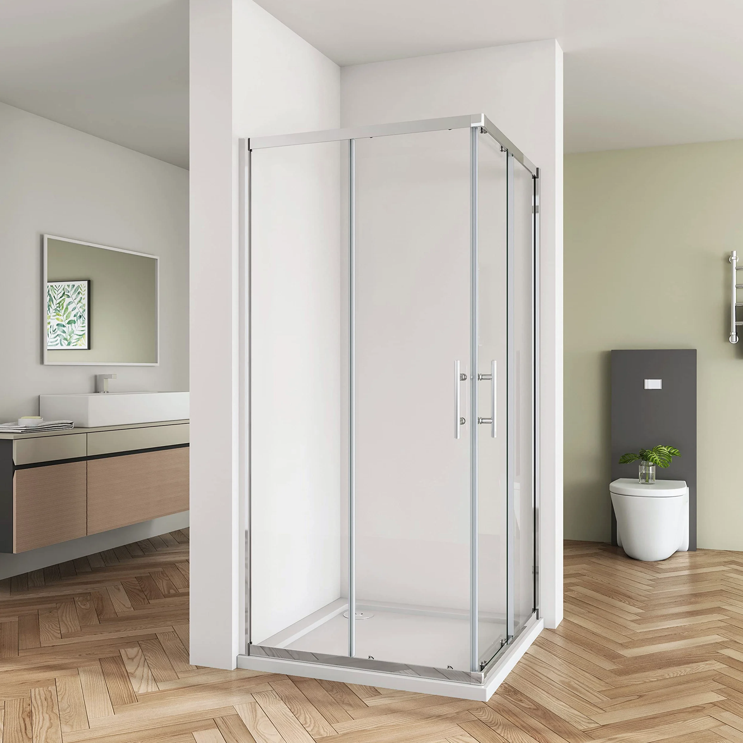 Box Doccia Angolare 90x90 cm H.185 cm Porta Scorrevole Vetro Temperato Trasparente di Spessore 6 mm Anticalcare Profilo Cromo Lucido