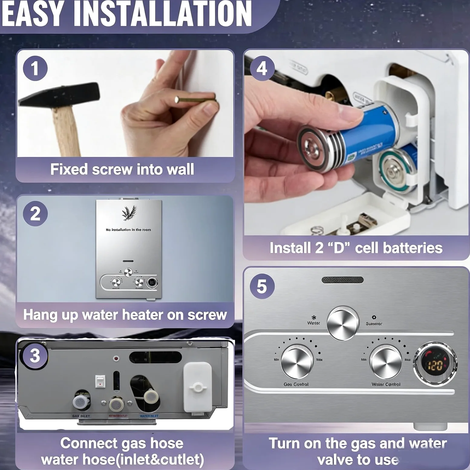 8L GPL Scaldacqua a Gas Liquefatto,Uscita Dell'acqua Calda 8L/min,16KW Shower Water Heater Gas Bagno Riscaldatore di Acqua Calda di Induzione Riscaldatore Della Parete (8, Litri)