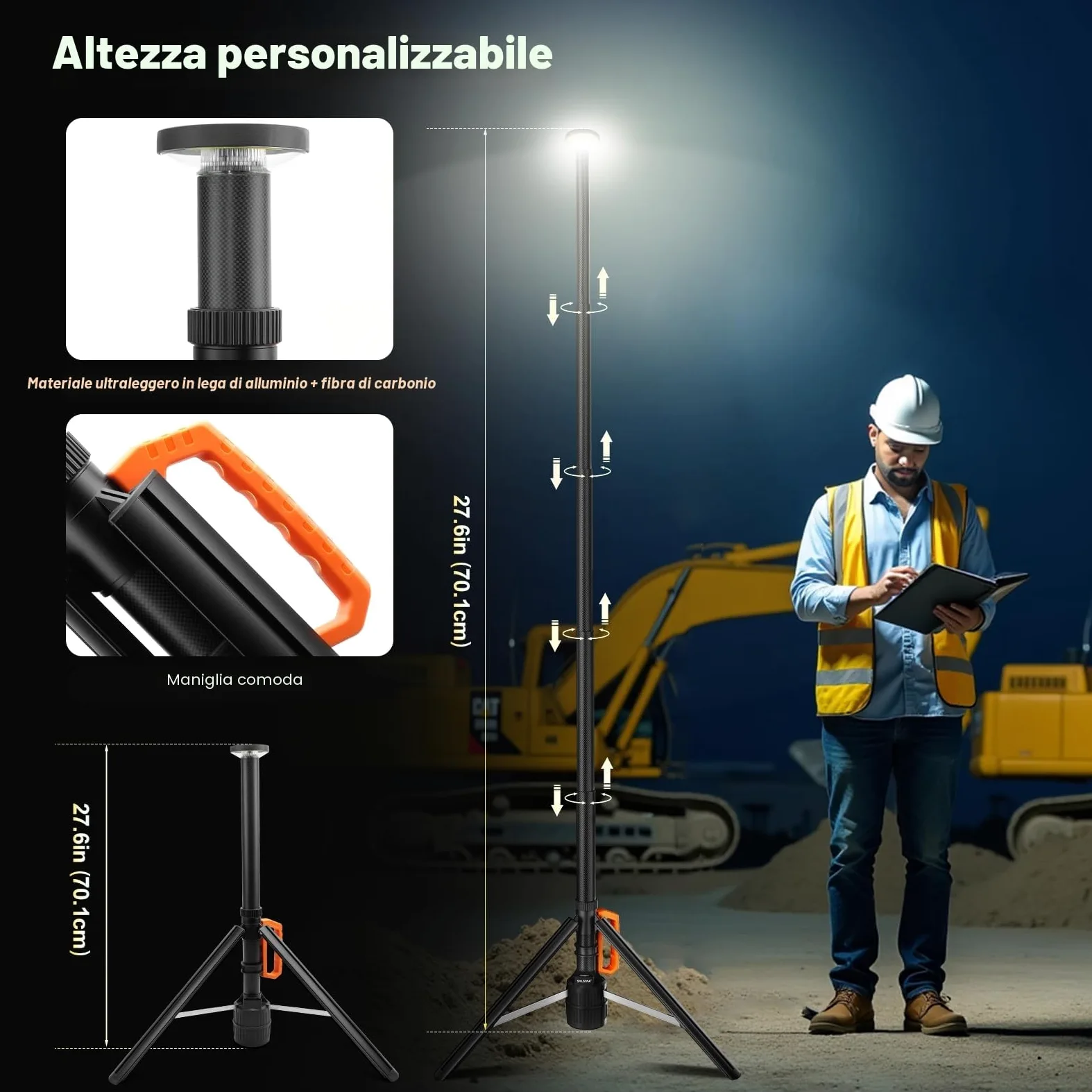 SYLSTAR Faro LED Ricaricabile con Telecomando e Treppiede Telescopico (2,65 m), 3000LM Ultra Luminoso Faretto a Batteria, 3CCT Regolabile, Faro da Cantiere per Officine Sport Campeggio Emergenze