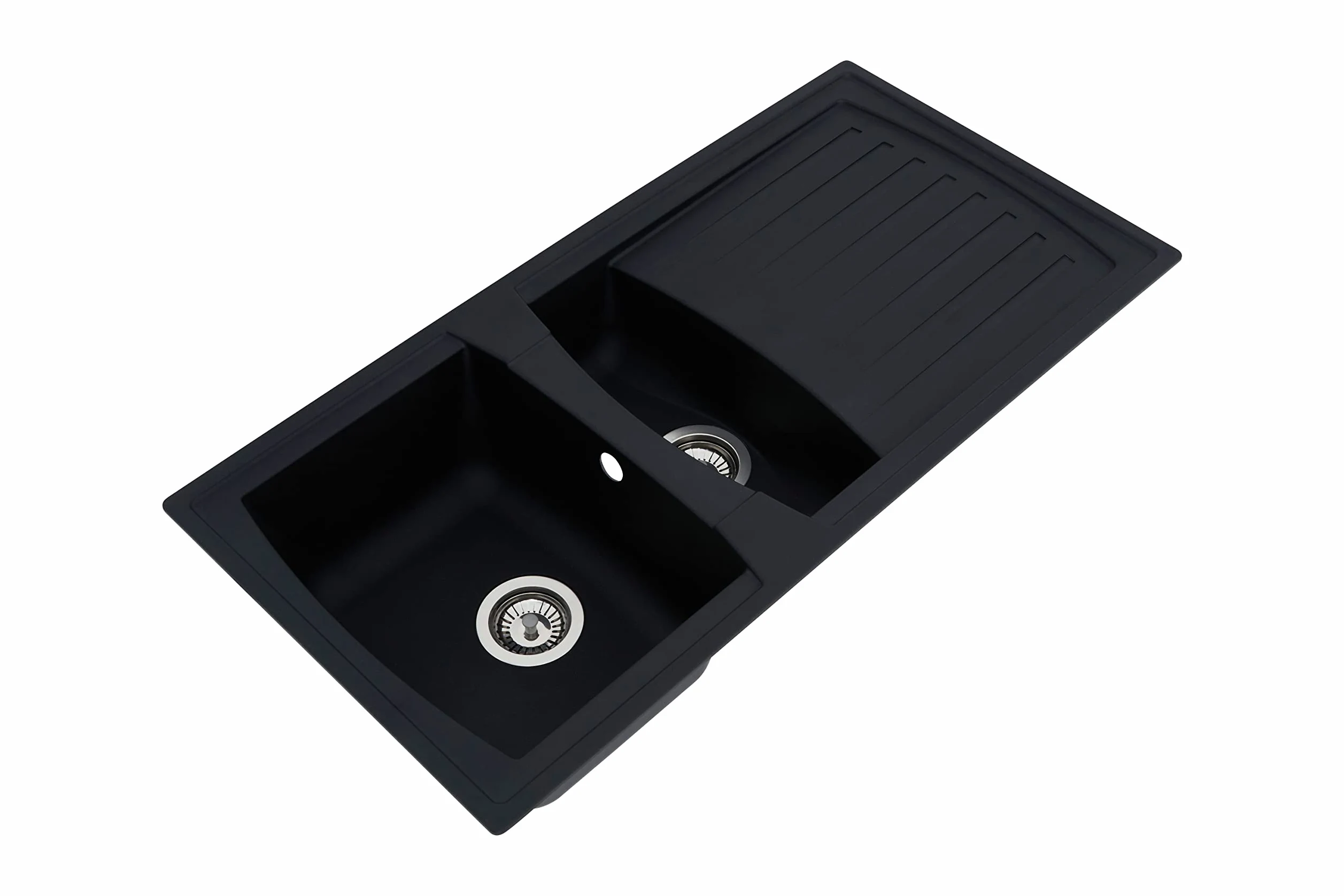 Respekta Lavello da Cucina in Mineralite Color Nero, Lavello da Incasso a 1,5 vasche, dimensioni 100 x 50 cm, Lavello Adatto per Mobili Sottolavello da 60 cm di Larghezza