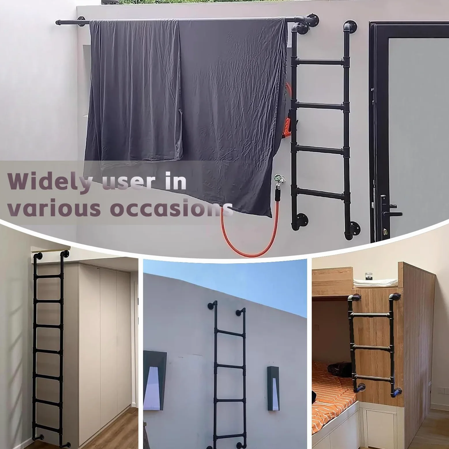 Scala a pioli in metallo montata a parete per soppalco di casa, 6,6 piedi/2 m 9,8 piedi/3 m di altezza, scala di ingresso per letto a castello, scala di uscita per finestre da seminterrato Yopappol(25