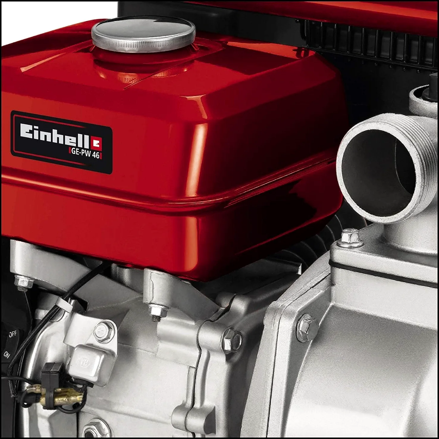 Einhell GE-PW 46 Motopompa (motore benzina 4 tempi, 4600 W - 6,3 HP, portata max 23000 L/h, prevalenza 26 m, altezza aspirazione max 6,5m, serbatoio benzina 3,6 l, dispositivo arresto mancanza olio)