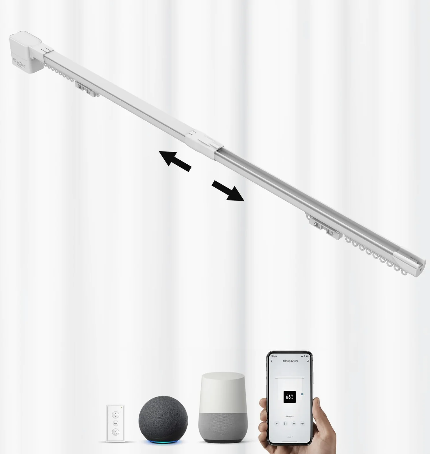 Binario Estensibile Motorizzato per Tende FabTrack, Larghezza 1,5-2,6 metri, Apertura Centrale delle Tende, Motore WiFi e Telecomando, Compatibile con Google Home, Alexa e App Tuya Smart