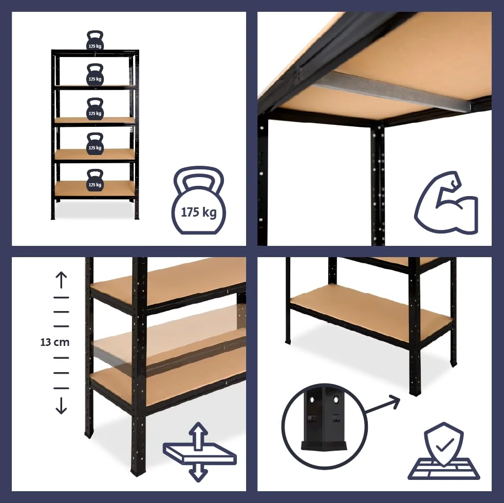 shelfplaza Scaffalatura nera per carichi pesanti, 90 x 120 x 30 cm, con 3 ripiani da 175 kg Nero