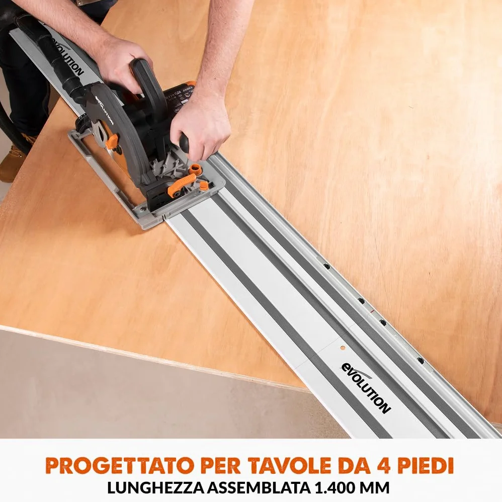 Evolution Power Tools ST1400-G2 Guida per Seghe Circolari/Binario | Universale per la maggior parte delle marche Makita, Bosch, Festool | 1,4 m (2 x 700 mm) Accessorio di arresto finale incluso