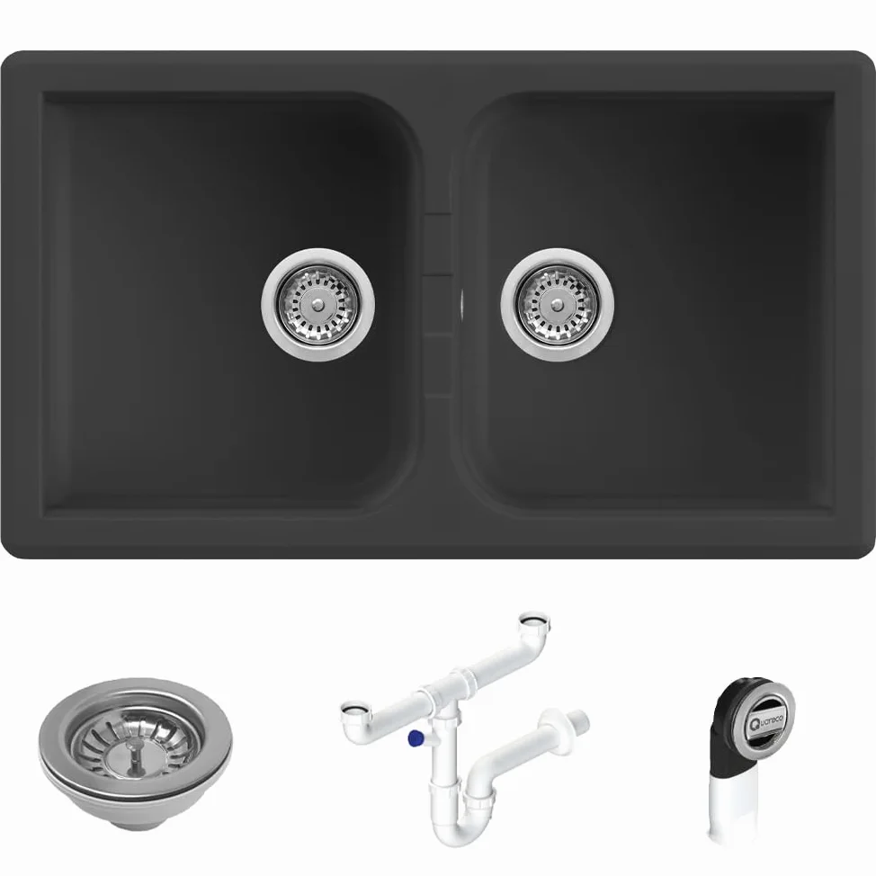 Prime 862 Lavello da Incasso Granito Nero 86x50 2 Vasche QLP862NE