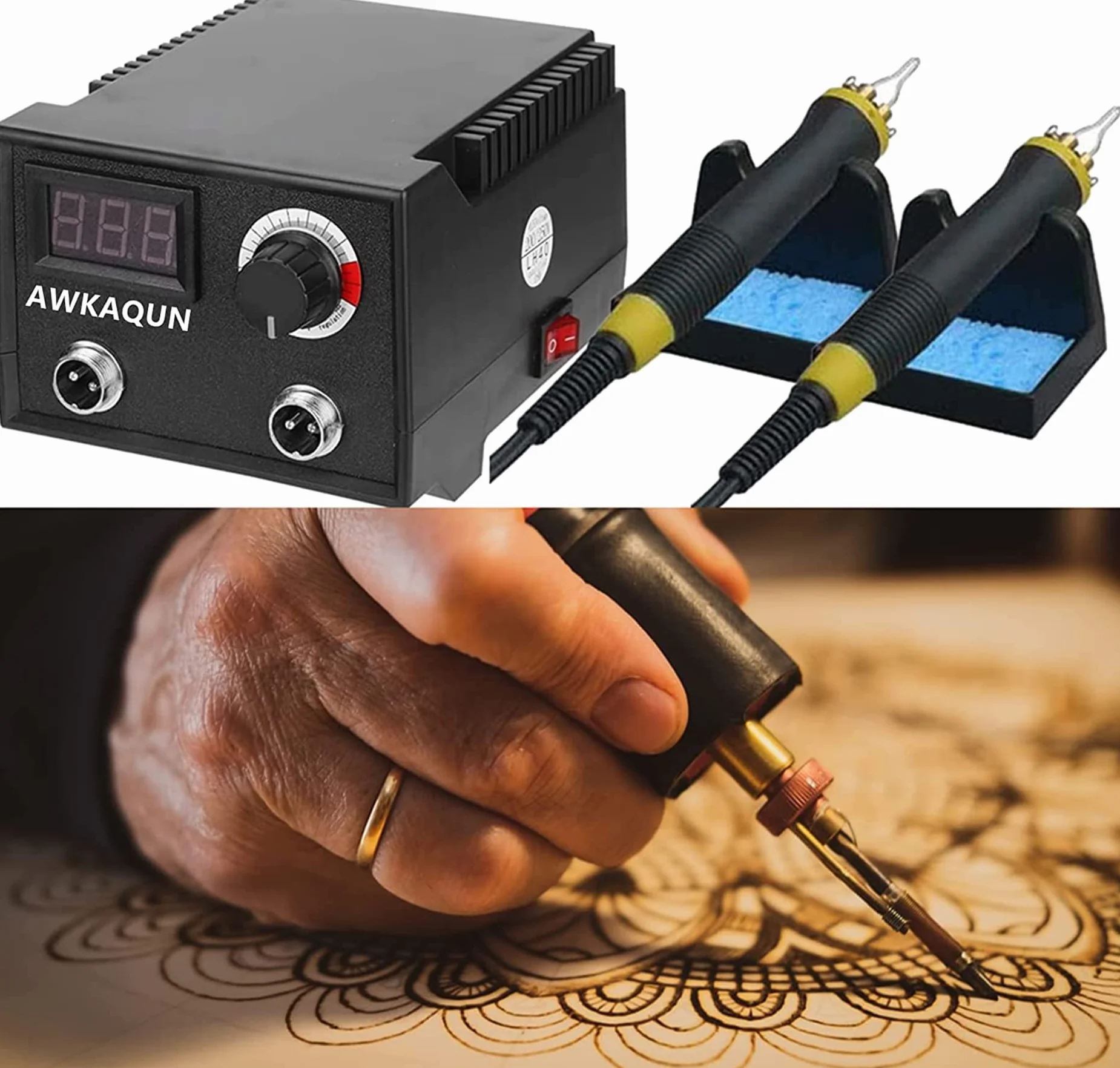100W Macchina per pirografia, Temperatura Regolabile da 0 °C a 750 °C pirografo, Display Digitale con 20 Teste di Penna, Pirografo Professionale per legno, zucca, cuoio, incisione, ecc