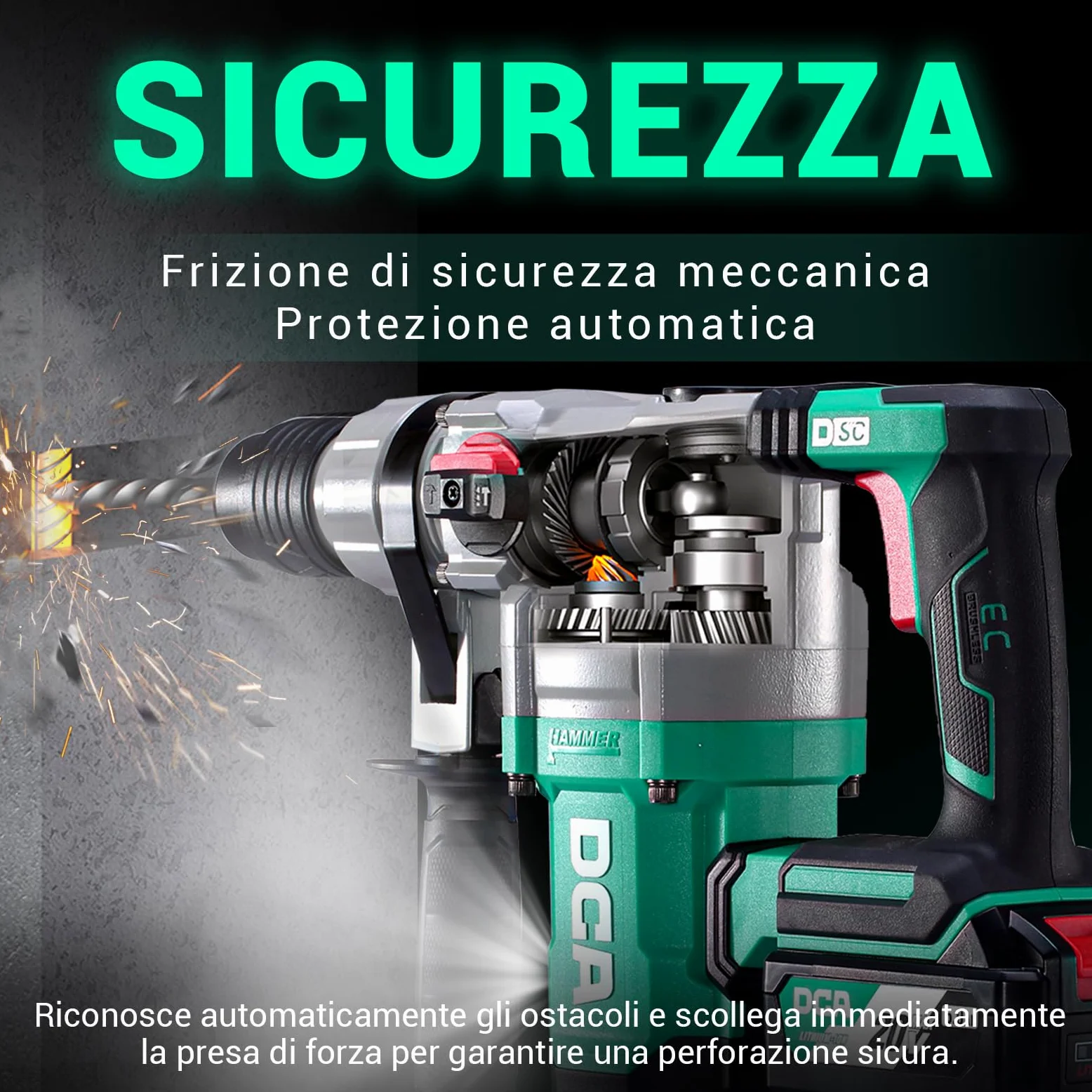 DCA Martello Perforatore a batteria 20V, 4,5 J e 3800 BPM, 4 pezzi da 28 mm SDS-Plus, trapano a Percussione ad alte prestazioni con controllo delle vibrazioni, batteria da 5,0 Ah, caricatore 4A