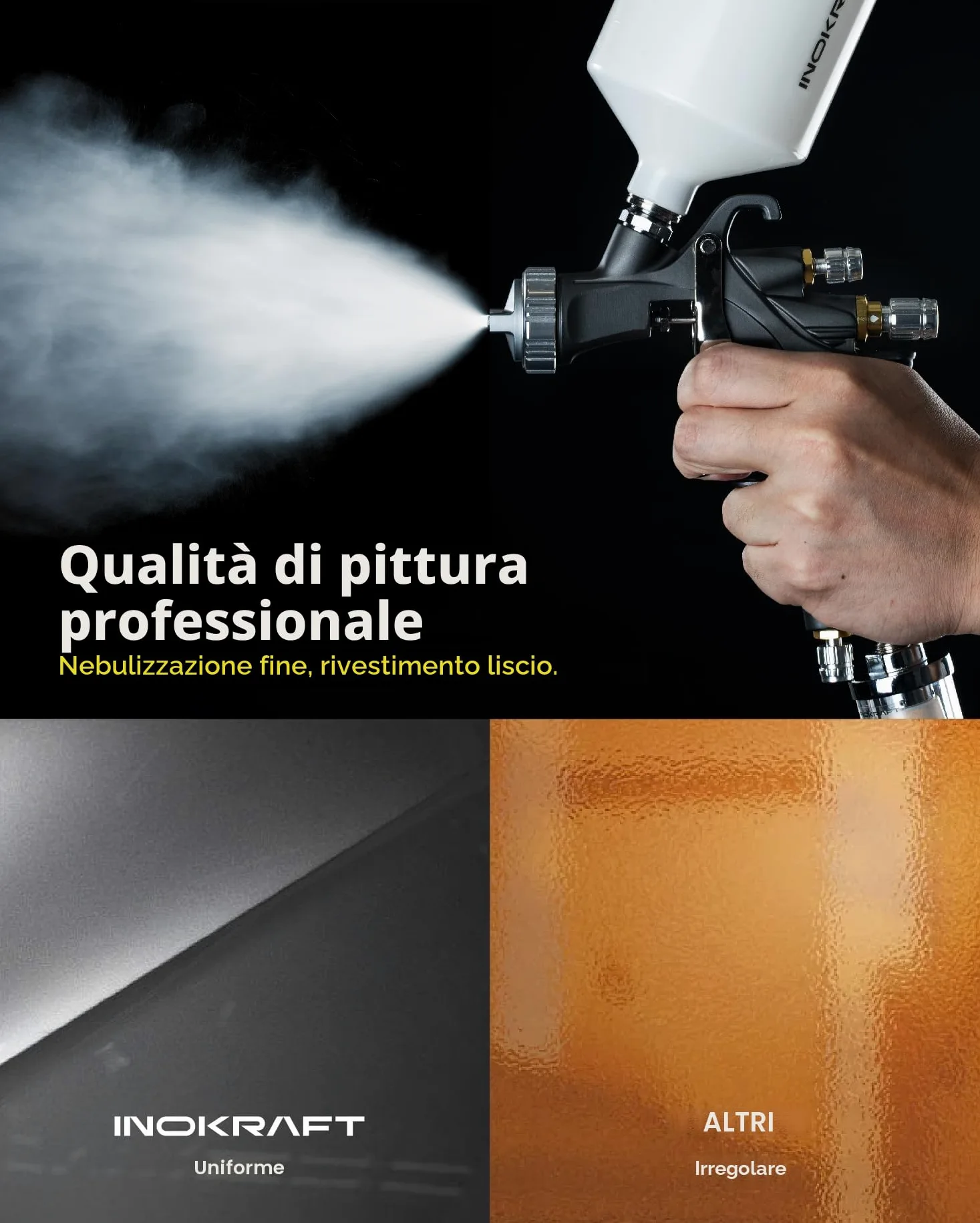 InoKraft D1 LVLP Pistola a Spruzzo ad Aria Premium Kit Facile da Usare per Verniciatura Auto & Casa DIY Ugelli 1.3/1.5/1.7mm con Accessori per Spruzzatura