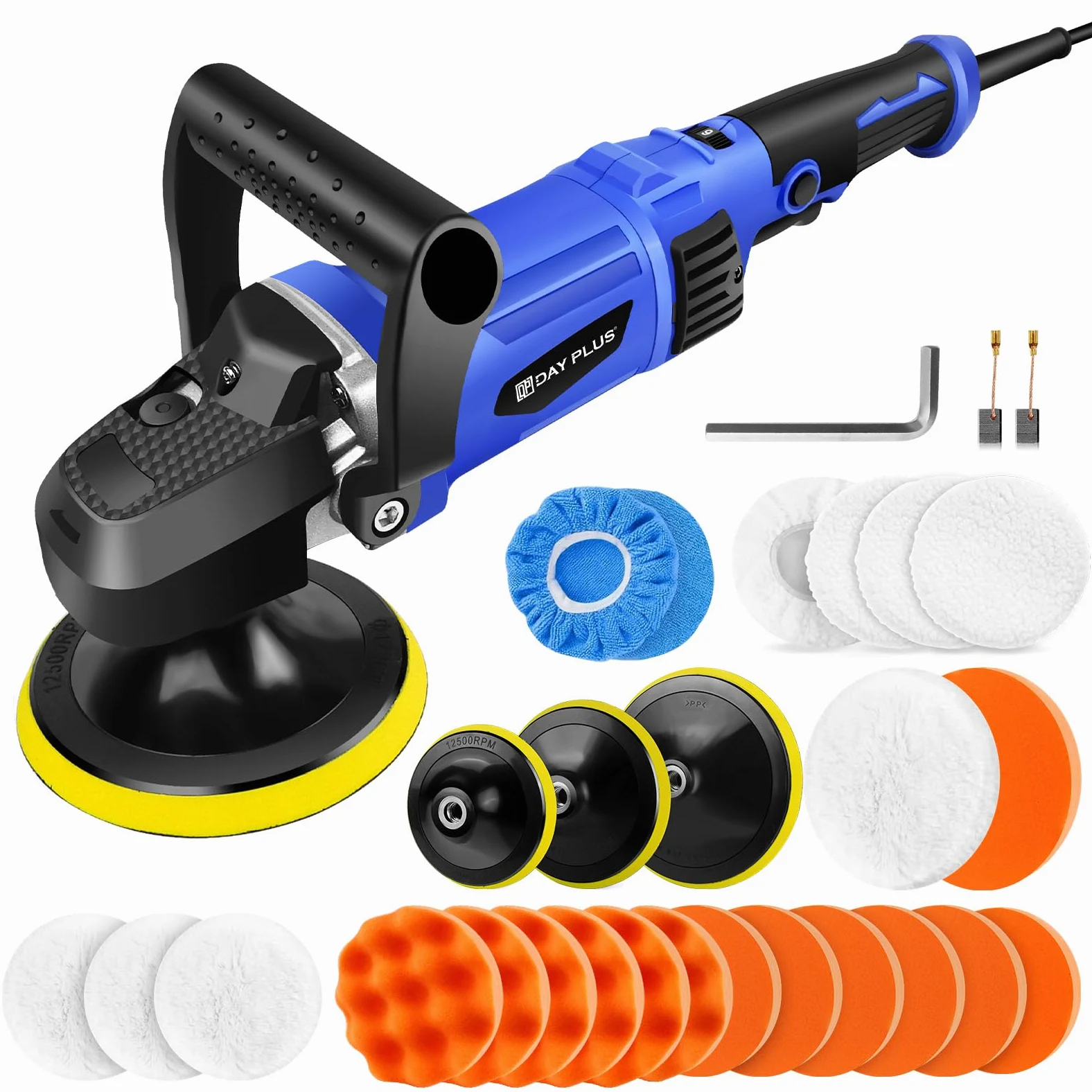 HSHa Lucidatrice per auto, 1400 W, set con piastra lucidante da 150/180 mm, lucidatura orbitale casuale, 6 velocità variabili, impugnatura a D e multi pad per la lucidatura della cera