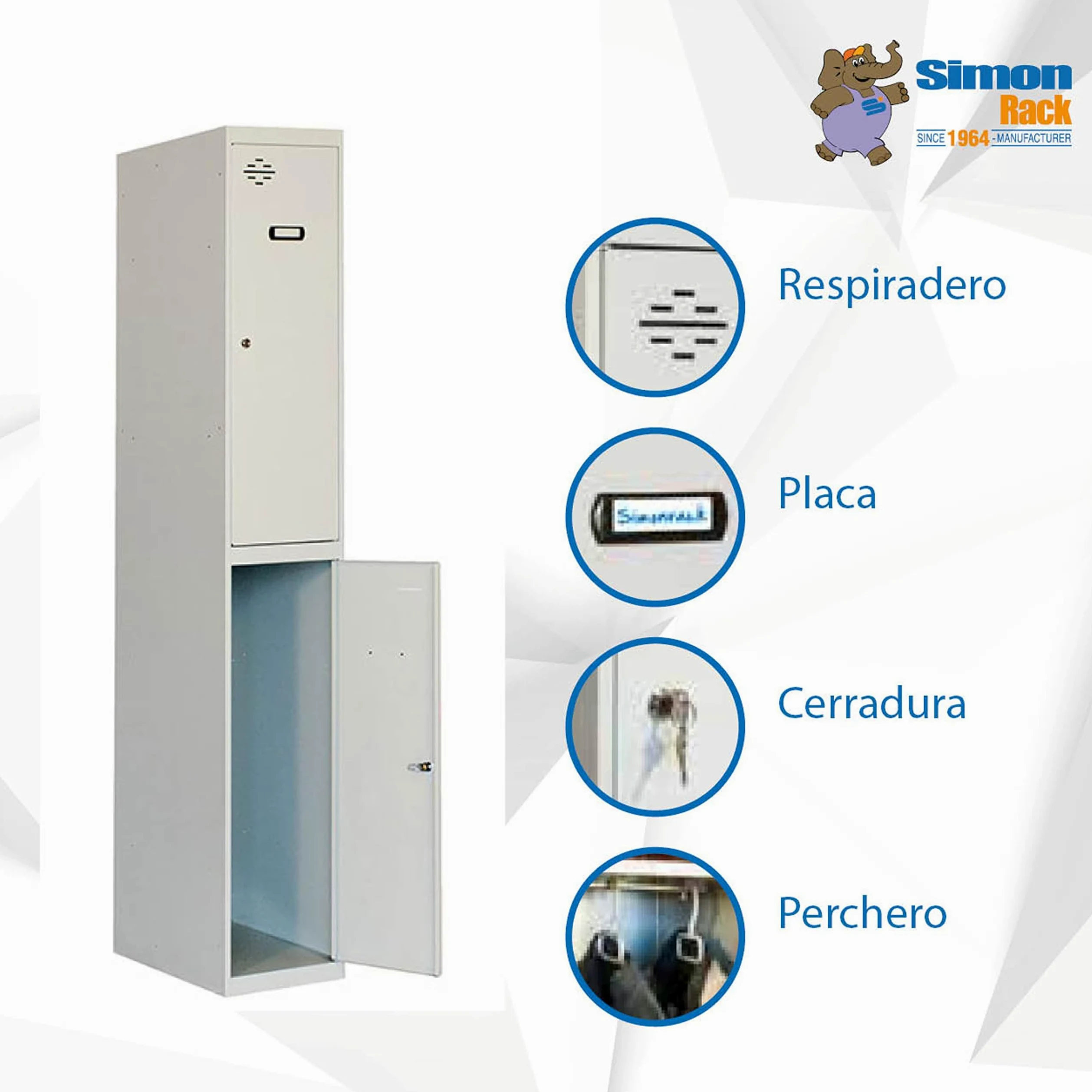 Simon Rack Armadietto Spogliatoio in Metallo con 2 Ante, 1800x300x500 mm, Doppio Scomparto con Serratura, Grigio