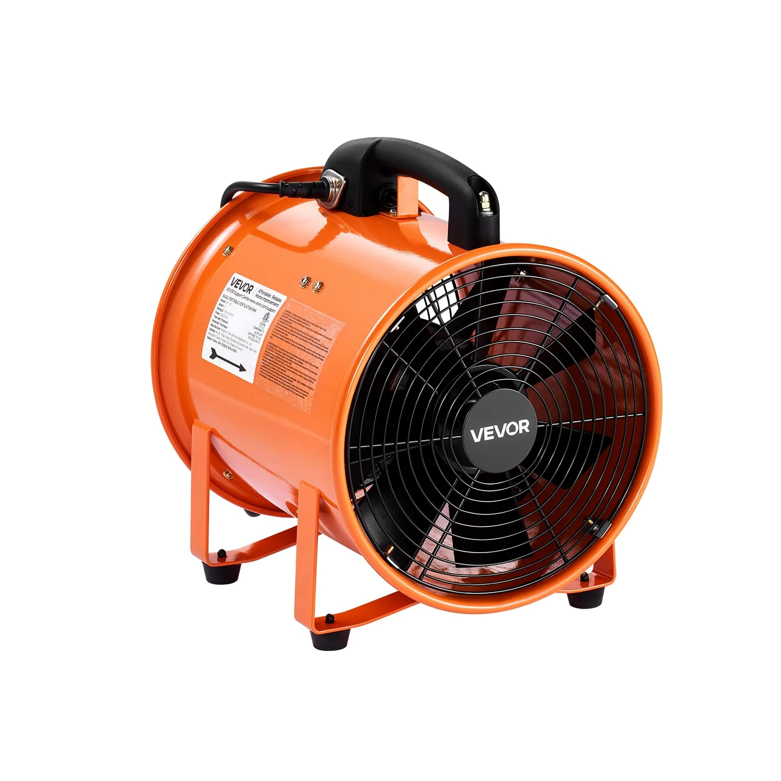 VEVOR Ventilatore Portatile, 300W Estrattore d'Aria Condotto Aspiratore Industriale 254 mm, Tubo Flessibile 10 m Volume d'Aria 1720 CFM (2922 m3/h) 2 Marce per Aspirare Polvere Fumo Impermeabile IP44