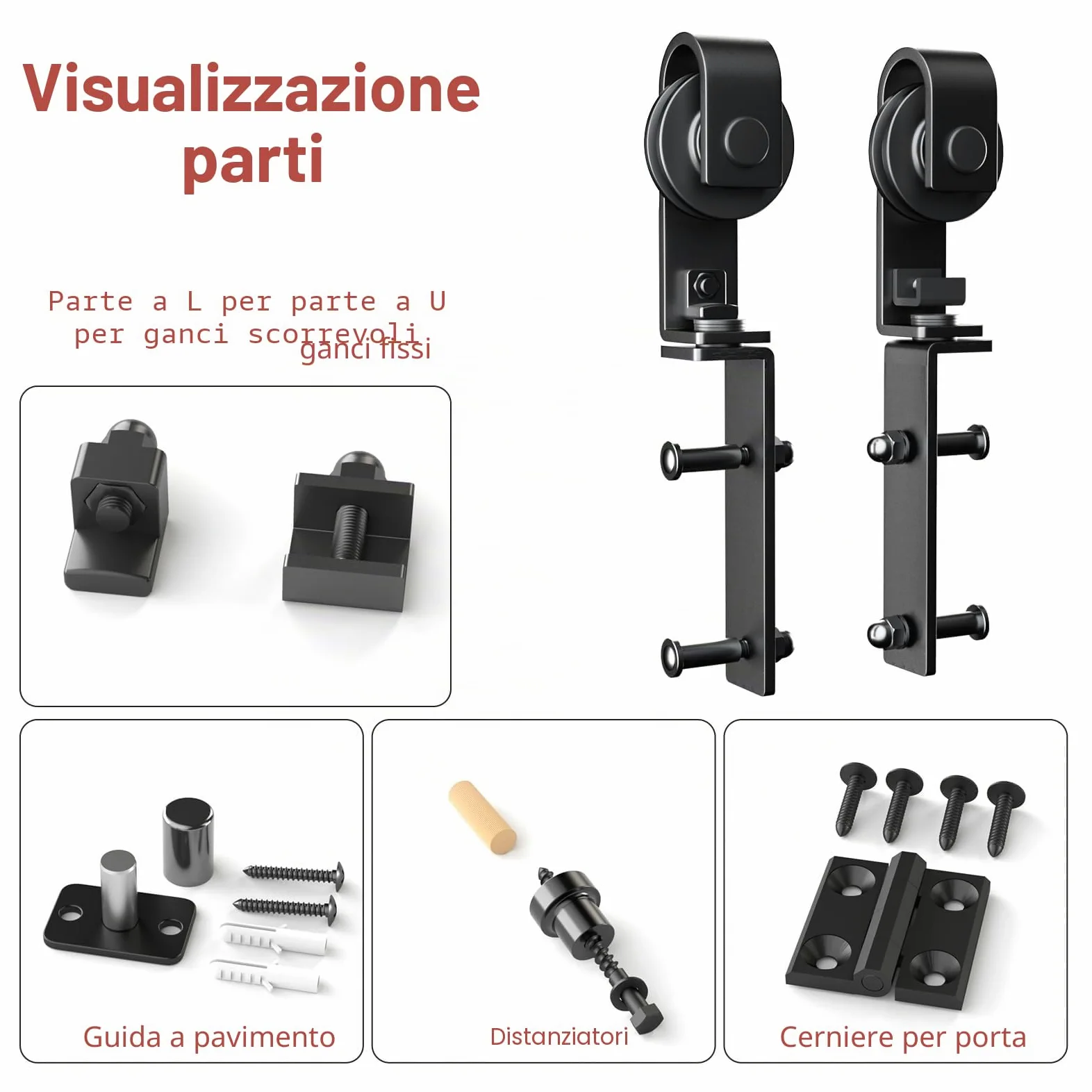 CCJH Kit di binari per porta scorrevole a 2 ante pieghevoli da 100 cm (porta non inclusa)