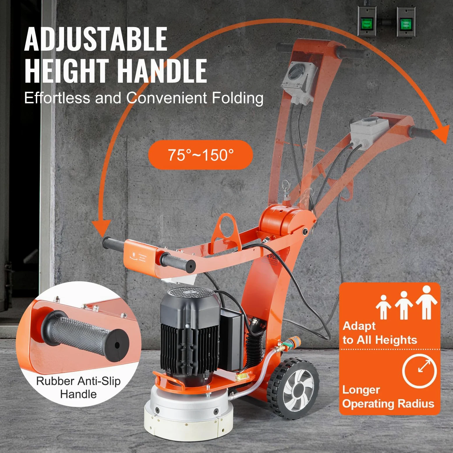 VEVOR Smerigliatrice Elettrica per Pavimenti in Cemento 250 mm Smerigliatrice con guida terra 3.0 HP Lucidatrice per Pavimenti, Smerigliatrice 2200W con Motore Brushless 1430 Giri/min Granito Marmo