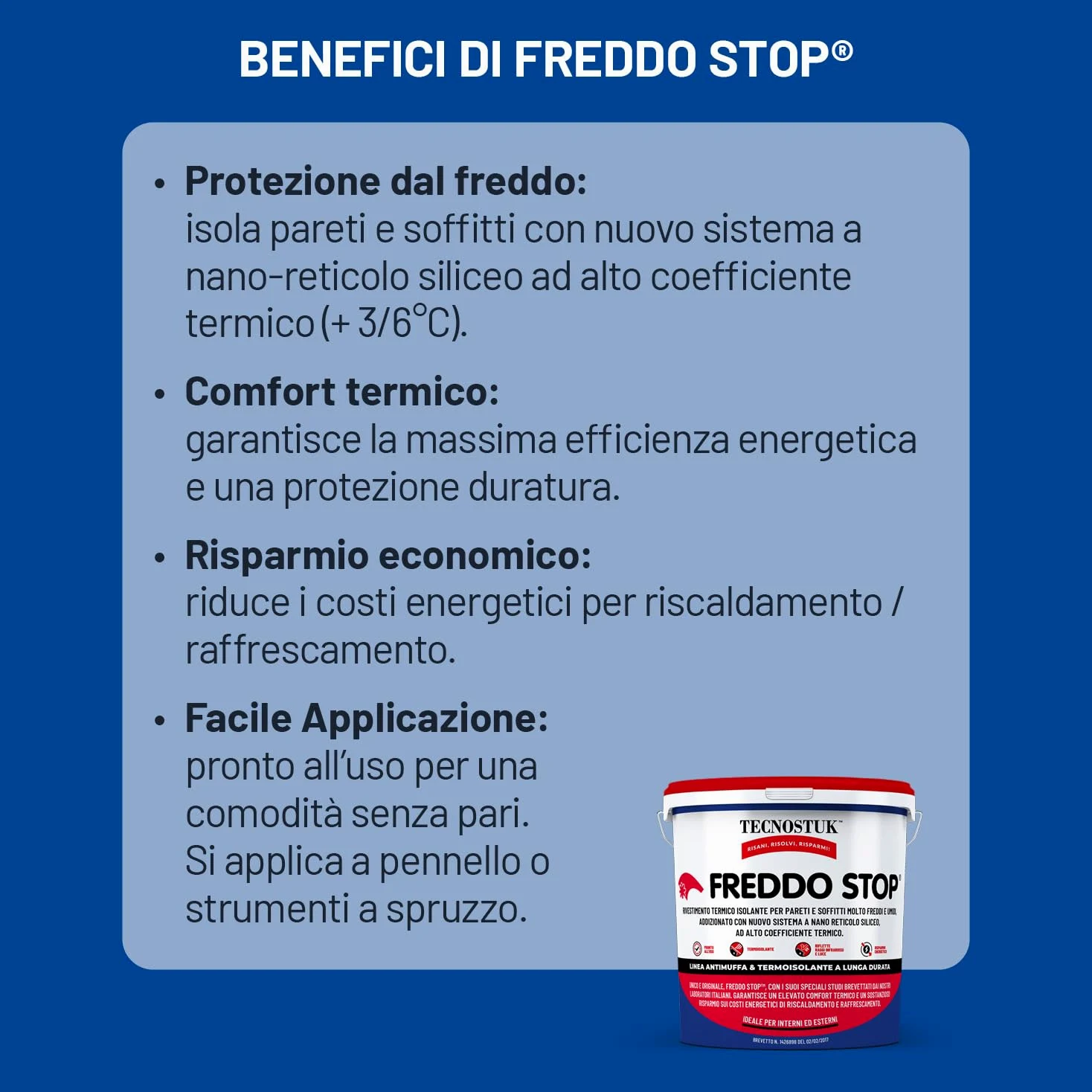 TECNOSTUK Freddo Stop 12 L. – Rivestimento Termico Isolante con Nano-Reticolo Siliceo – Barriera Contro il Freddo per Pareti e Soffitti – Pronto all’Uso, Classe A+, Brevetto Italiano
