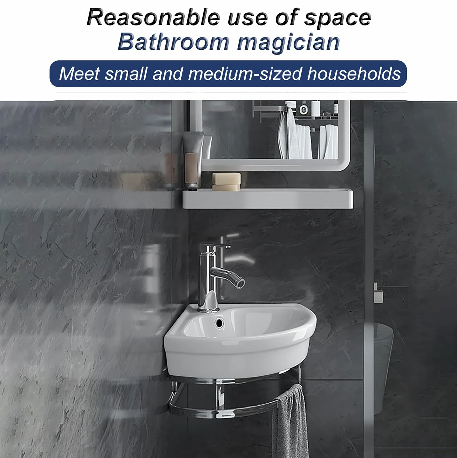 Lavello da bagno moderno ad angolo da 25,4 cm, piccolo lavabo da parete con rubinetto di scarico barra per asciugamani per cucina bagno fattoria